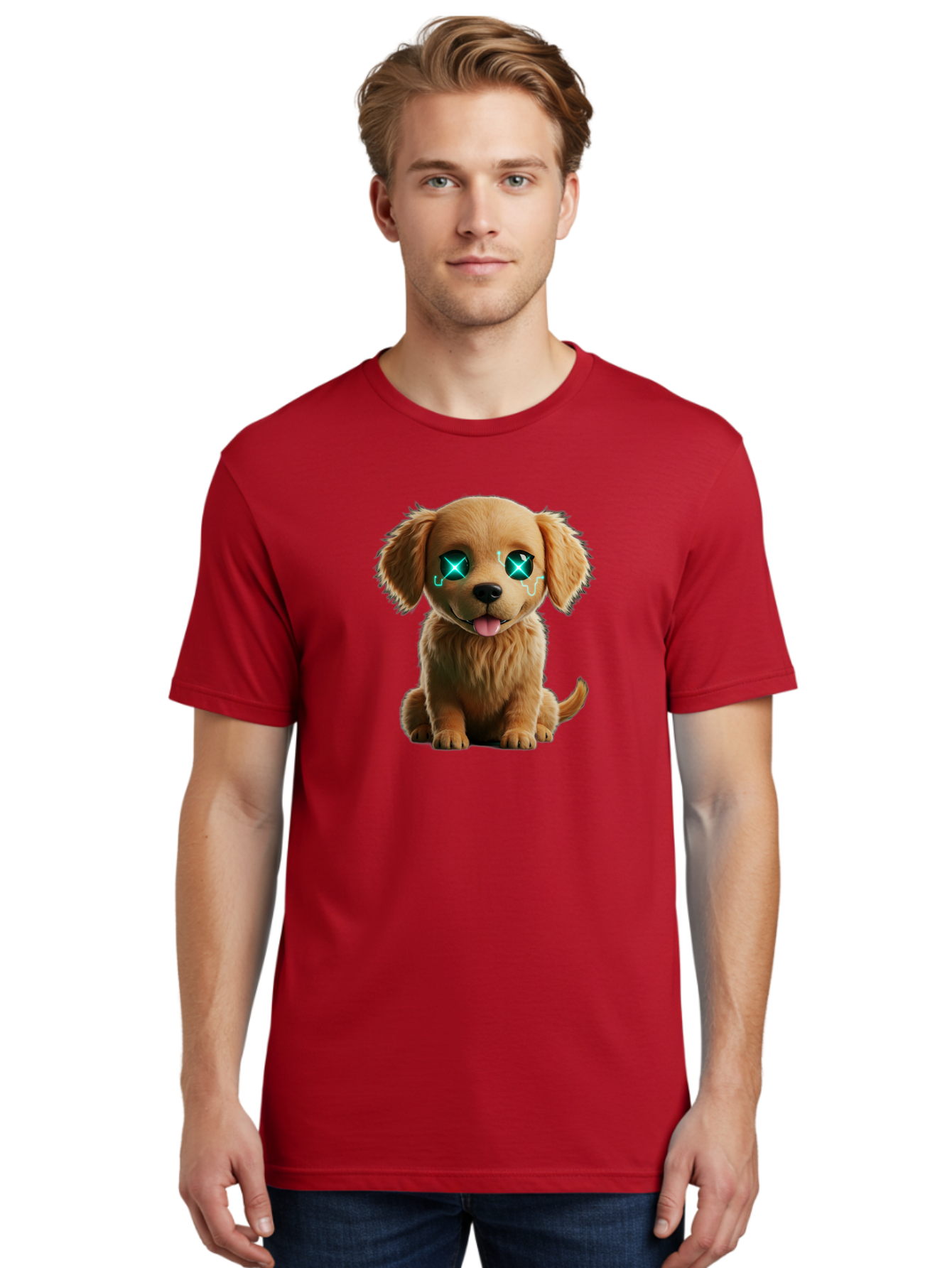 Crying-Puppy-1 Men'S Graphic Tee, 100% Cotton, Comfortable Casual Summer Wear, Machine Washable, Cute Dog, Cartoon-Style, Puppy Eyes, Sad Expression, Crying Tears, Sparkles, Digital Art, Kawaii, Adorable Animal, Funny Face Bab829
