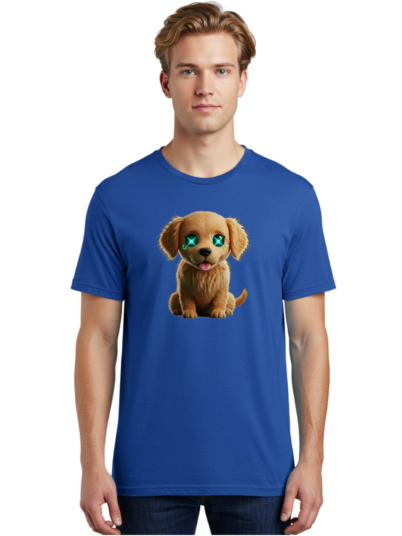 Crying-Puppy-1 Men'S Graphic Tee, 100% Cotton, Comfortable Casual Summer Wear, Machine Washable, Cute Dog, Cartoon-Style, Puppy Eyes, Sad Expression, Crying Tears, Sparkles, Digital Art, Kawaii, Adorable Animal, Funny Face Bab829
