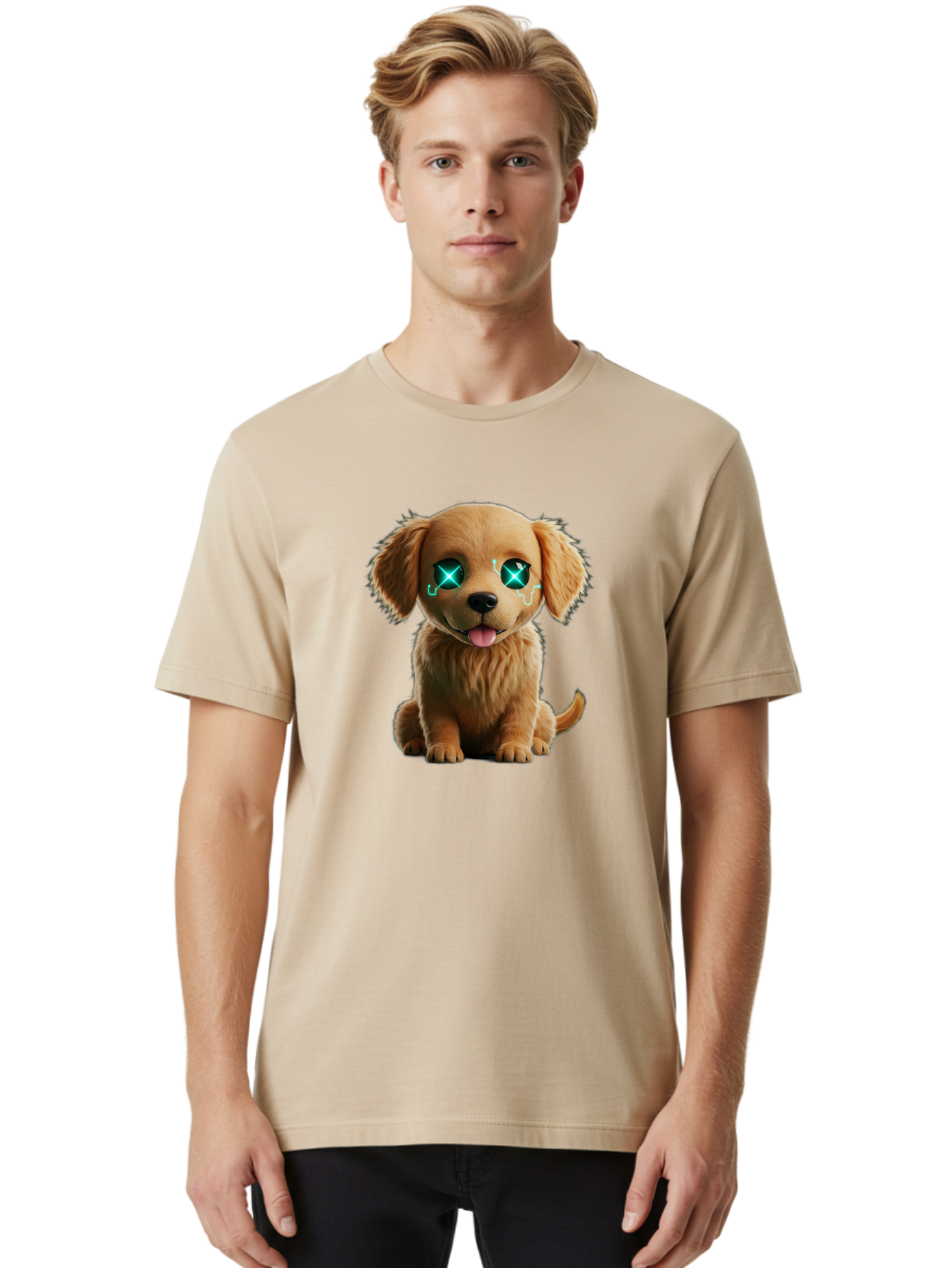 Crying-Puppy-1 Men'S Graphic Tee, 100% Cotton, Comfortable Casual Summer Wear, Machine Washable, Cute Dog, Cartoon-Style, Puppy Eyes, Sad Expression, Crying Tears, Sparkles, Digital Art, Kawaii, Adorable Animal, Funny Face Bab829