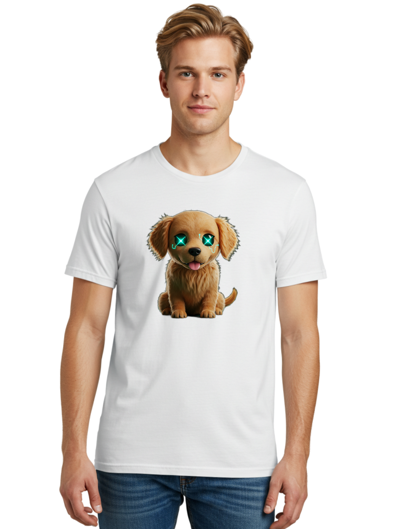 Crying-Puppy-1 Men'S Graphic Tee, 100% Cotton, Comfortable Casual Summer Wear, Machine Washable, Cute Dog, Cartoon-Style, Puppy Eyes, Sad Expression, Crying Tears, Sparkles, Digital Art, Kawaii, Adorable Animal, Funny Face Bab829