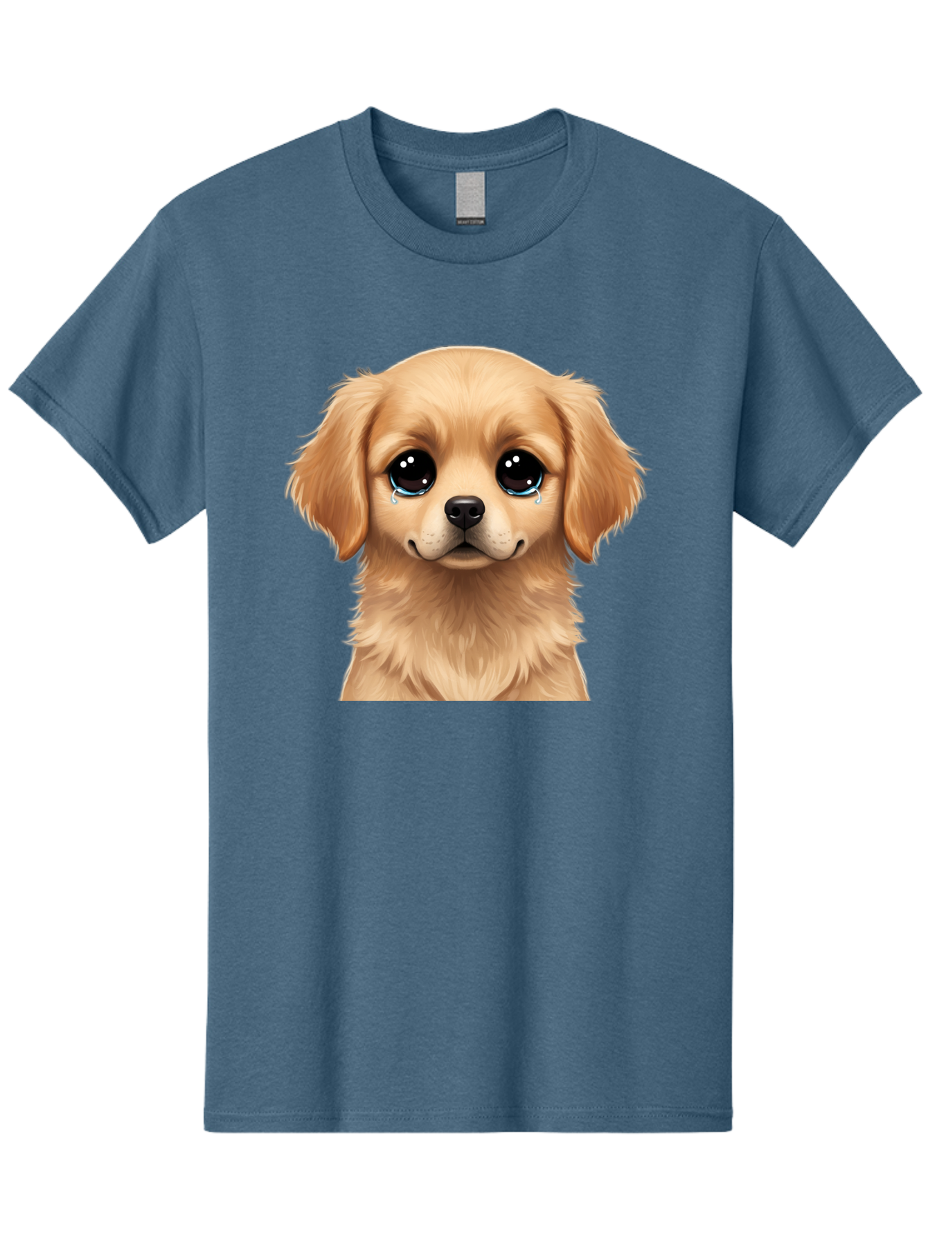 Crying-Puppy Men'S Graphic Tee, 100% Cotton, Comfortable Casual Summer Wear, Machine Washable, Sad Puppy, Crying Dog, Puppy Face, Sad Eyes, Dog Tears, Sorrowful Puppy, Adorable Puppy, Cute Dog, Dog Emotions Bab830