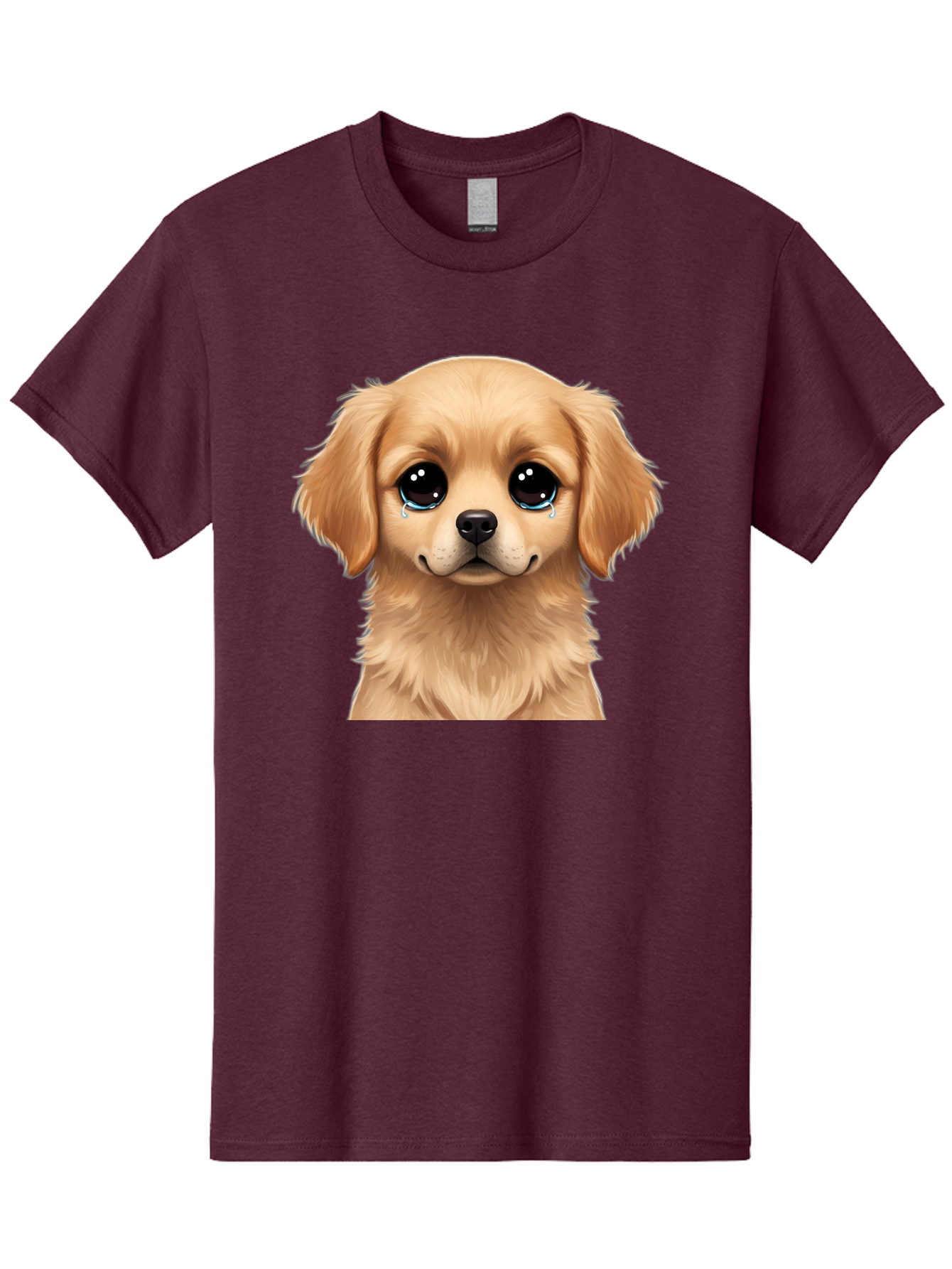Crying-Puppy Men'S Graphic Tee, 100% Cotton, Comfortable Casual Summer Wear, Machine Washable, Sad Puppy, Crying Dog, Puppy Face, Sad Eyes, Dog Tears, Sorrowful Puppy, Adorable Puppy, Cute Dog, Dog Emotions Bab830
