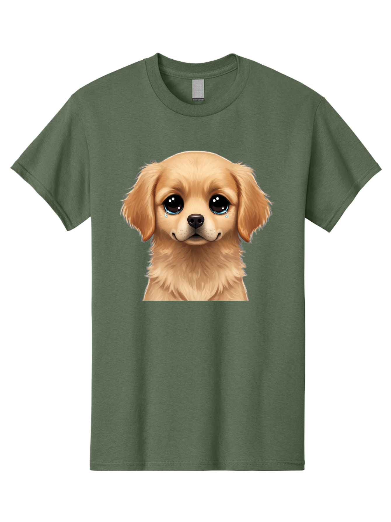 Crying-Puppy Men'S Graphic Tee, 100% Cotton, Comfortable Casual Summer Wear, Machine Washable, Sad Puppy, Crying Dog, Puppy Face, Sad Eyes, Dog Tears, Sorrowful Puppy, Adorable Puppy, Cute Dog, Dog Emotions Bab830