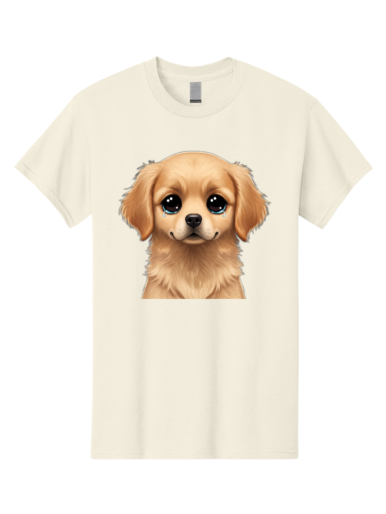 Crying-Puppy Men'S Graphic Tee, 100% Cotton, Comfortable Casual Summer Wear, Machine Washable, Sad Puppy, Crying Dog, Puppy Face, Sad Eyes, Dog Tears, Sorrowful Puppy, Adorable Puppy, Cute Dog, Dog Emotions Bab830