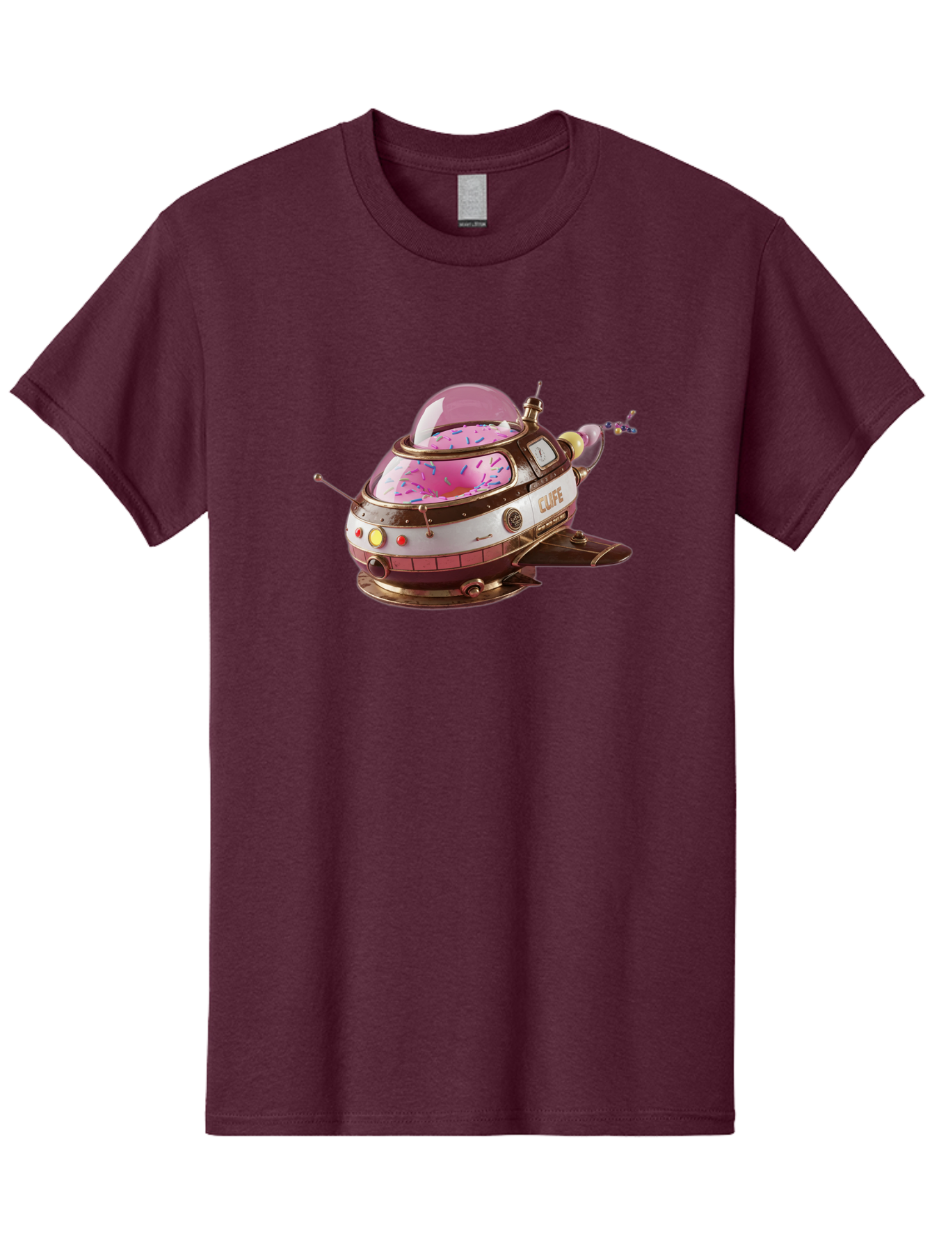 Cufe-Spacecraft Men'S Graphic Tee, 100% Cotton, Comfortable Casual Summer Wear, Machine Washable, Cupcake Spaceship, Futuristic Dessert, Whimsical Design, Sprinkles, Pink Frosting, Retro-Futuristic Style, Cartoonish Charm, Sci-Fi Treat Bab832