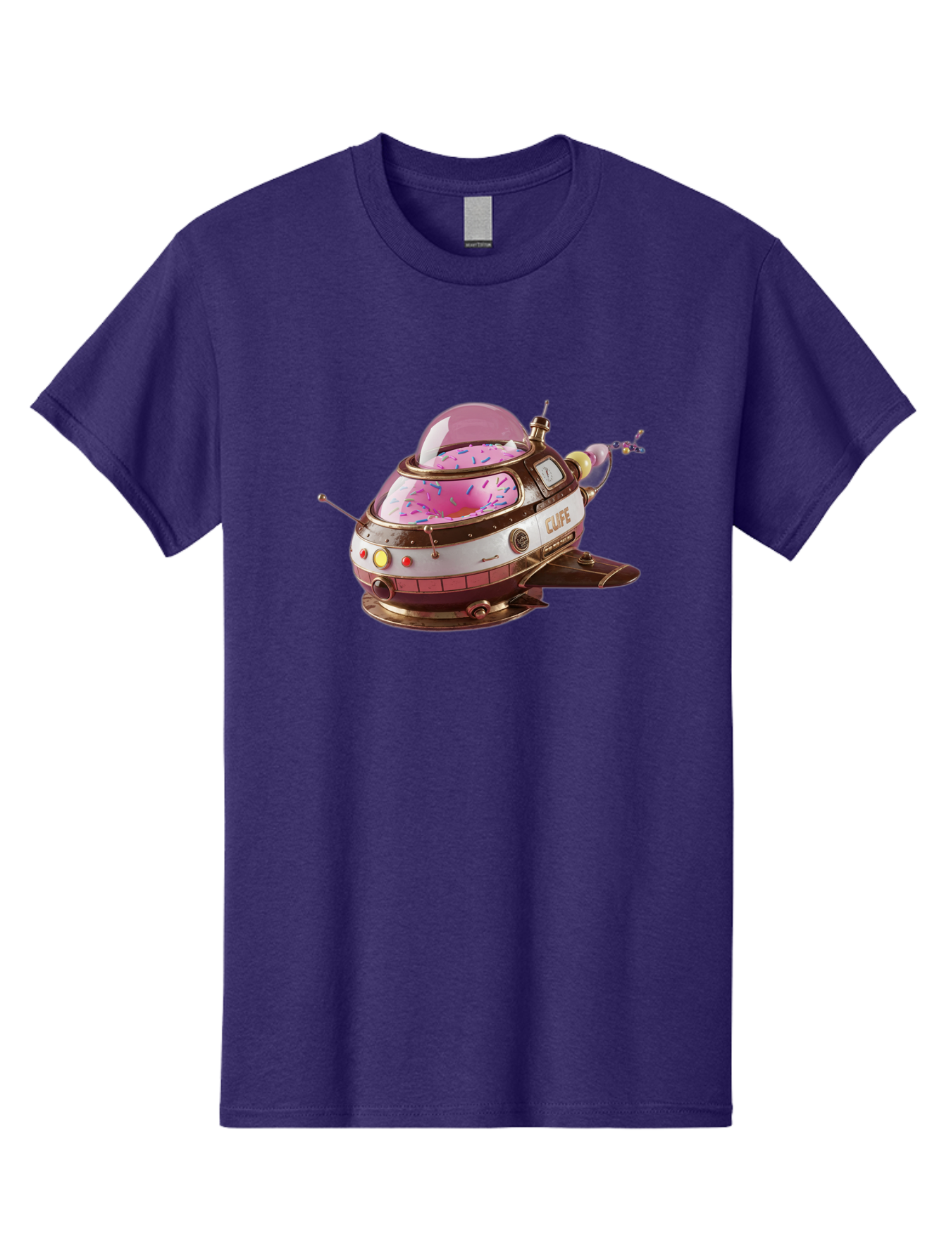 Cufe-Spacecraft Men'S Graphic Tee, 100% Cotton, Comfortable Casual Summer Wear, Machine Washable, Cupcake Spaceship, Futuristic Dessert, Whimsical Design, Sprinkles, Pink Frosting, Retro-Futuristic Style, Cartoonish Charm, Sci-Fi Treat Bab832