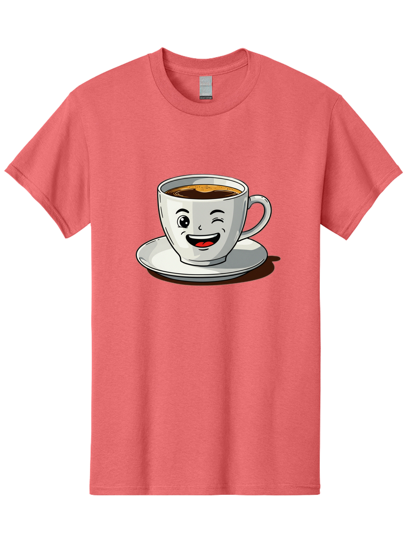Cup-Of-Coffee-1 Men'S Graphic Tee, 100% Cotton, Comfortable Casual Summer Wear, Machine Washable, Happy Coffee Cup, Smiling Face, Coffee Time, Morning Pick-Me-Up, Caffeinated Beverage, Cartoon Character, Coffee Lover, Funny Illustration, Bab833