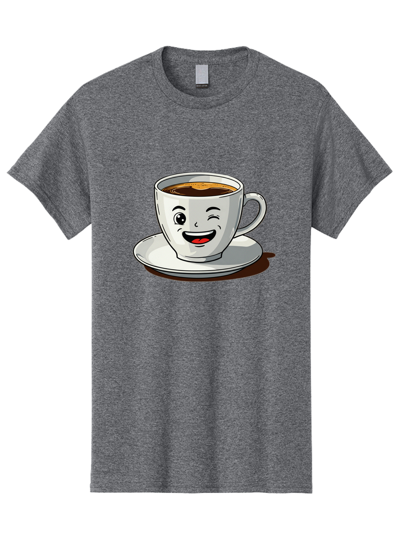 Cup-Of-Coffee-1 Men'S Graphic Tee, 100% Cotton, Comfortable Casual Summer Wear, Machine Washable, Happy Coffee Cup, Smiling Face, Coffee Time, Morning Pick-Me-Up, Caffeinated Beverage, Cartoon Character, Coffee Lover, Funny Illustration, Bab833