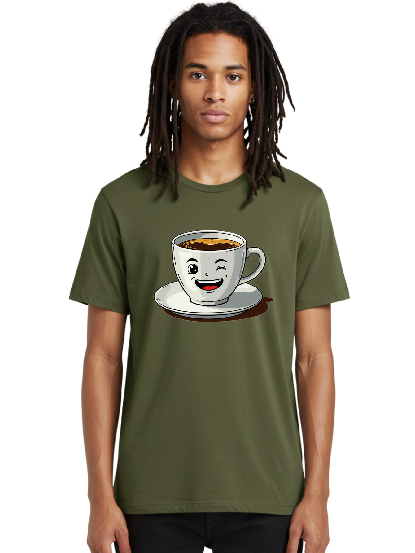 Cup-Of-Coffee-1 Men'S Graphic Tee, 100% Cotton, Comfortable Casual Summer Wear, Machine Washable, Happy Coffee Cup, Smiling Face, Coffee Time, Morning Pick-Me-Up, Caffeinated Beverage, Cartoon Character, Coffee Lover, Funny Illustration, Bab833