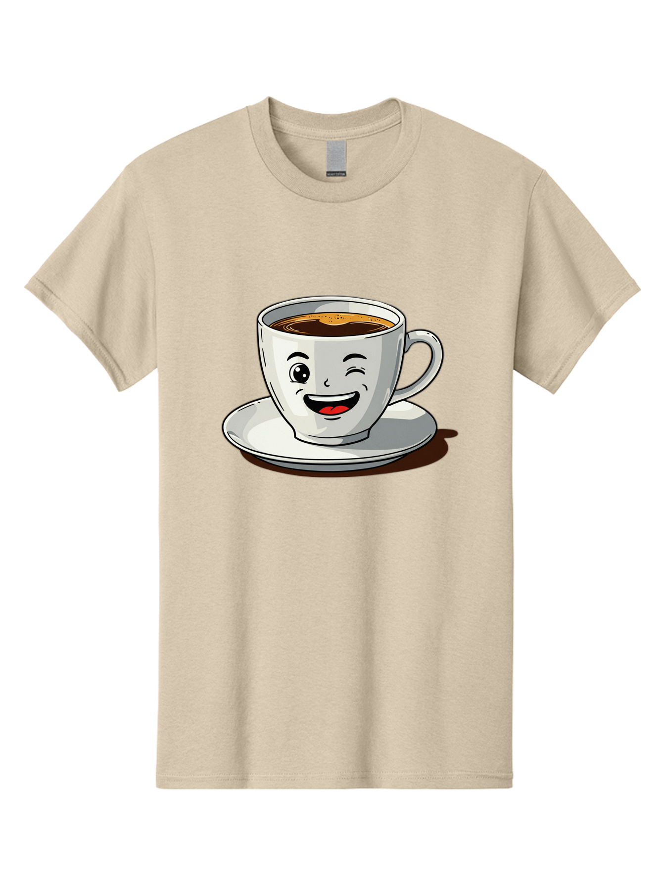 Cup-Of-Coffee-1 Men'S Graphic Tee, 100% Cotton, Comfortable Casual Summer Wear, Machine Washable, Happy Coffee Cup, Smiling Face, Coffee Time, Morning Pick-Me-Up, Caffeinated Beverage, Cartoon Character, Coffee Lover, Funny Illustration, Bab833