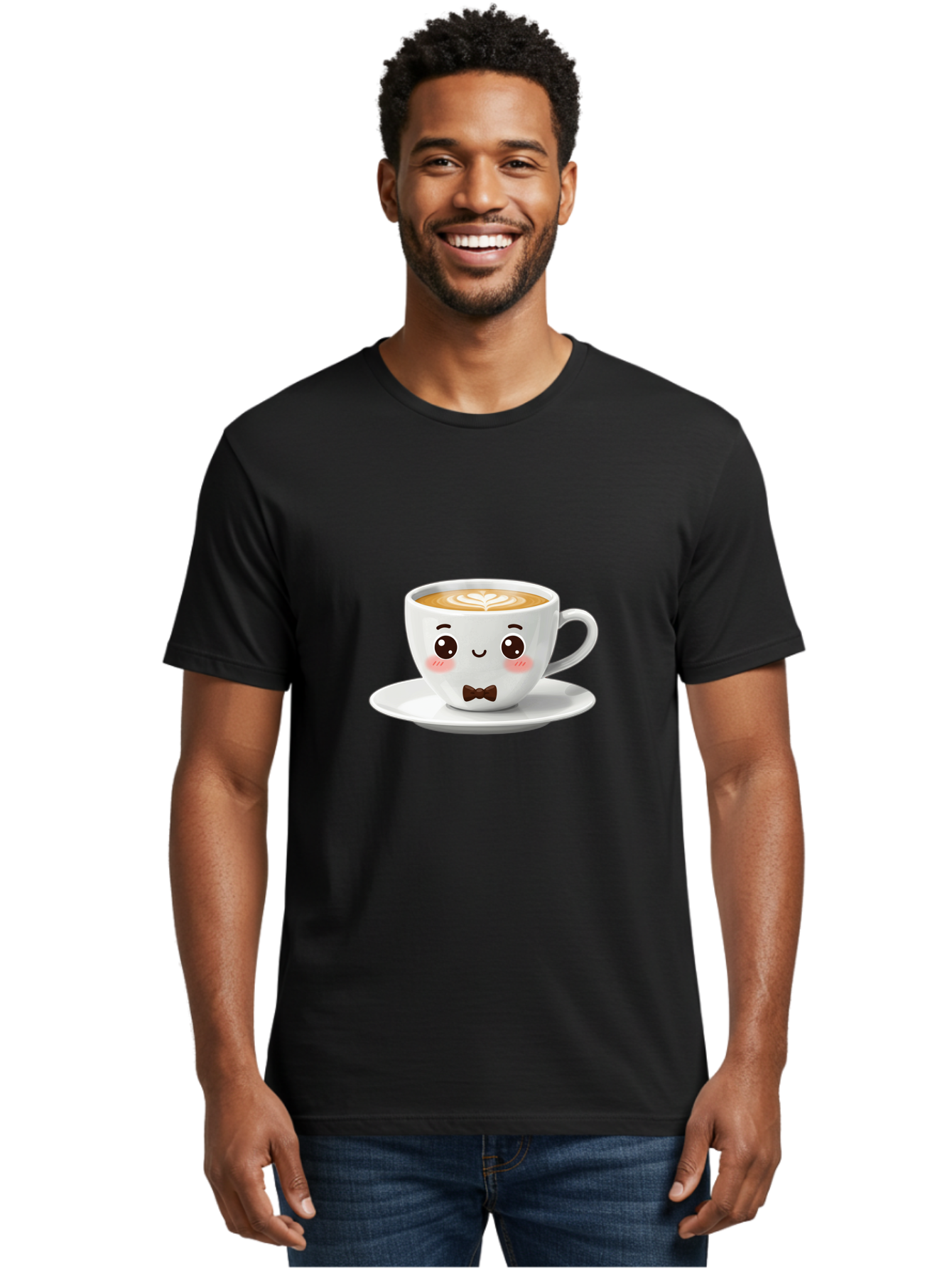 Cup-Of-Coffee-2 Men'S Graphic Tee, 100% Cotton, Comfortable Casual Summer Wear, Machine Washable, Cute Coffee Cup, Cartoon Character, Latte Art, Coffee Lover, Morning Pick-Me-Up, Adorable Design, Coffee Culture, Espresso, Bab834
