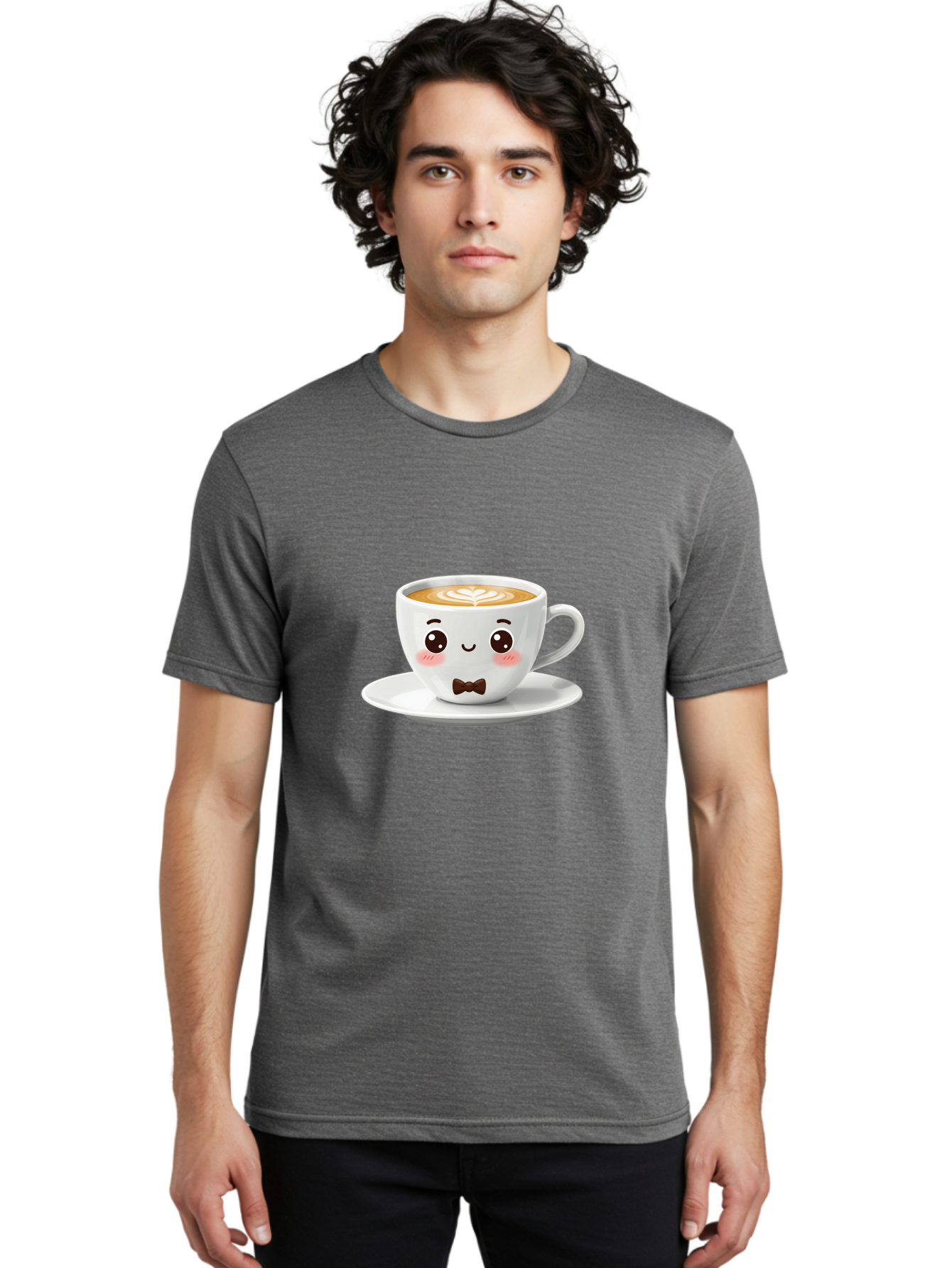 Cup-Of-Coffee-2 Men'S Graphic Tee, 100% Cotton, Comfortable Casual Summer Wear, Machine Washable, Cute Coffee Cup, Cartoon Character, Latte Art, Coffee Lover, Morning Pick-Me-Up, Adorable Design, Coffee Culture, Espresso, Bab834