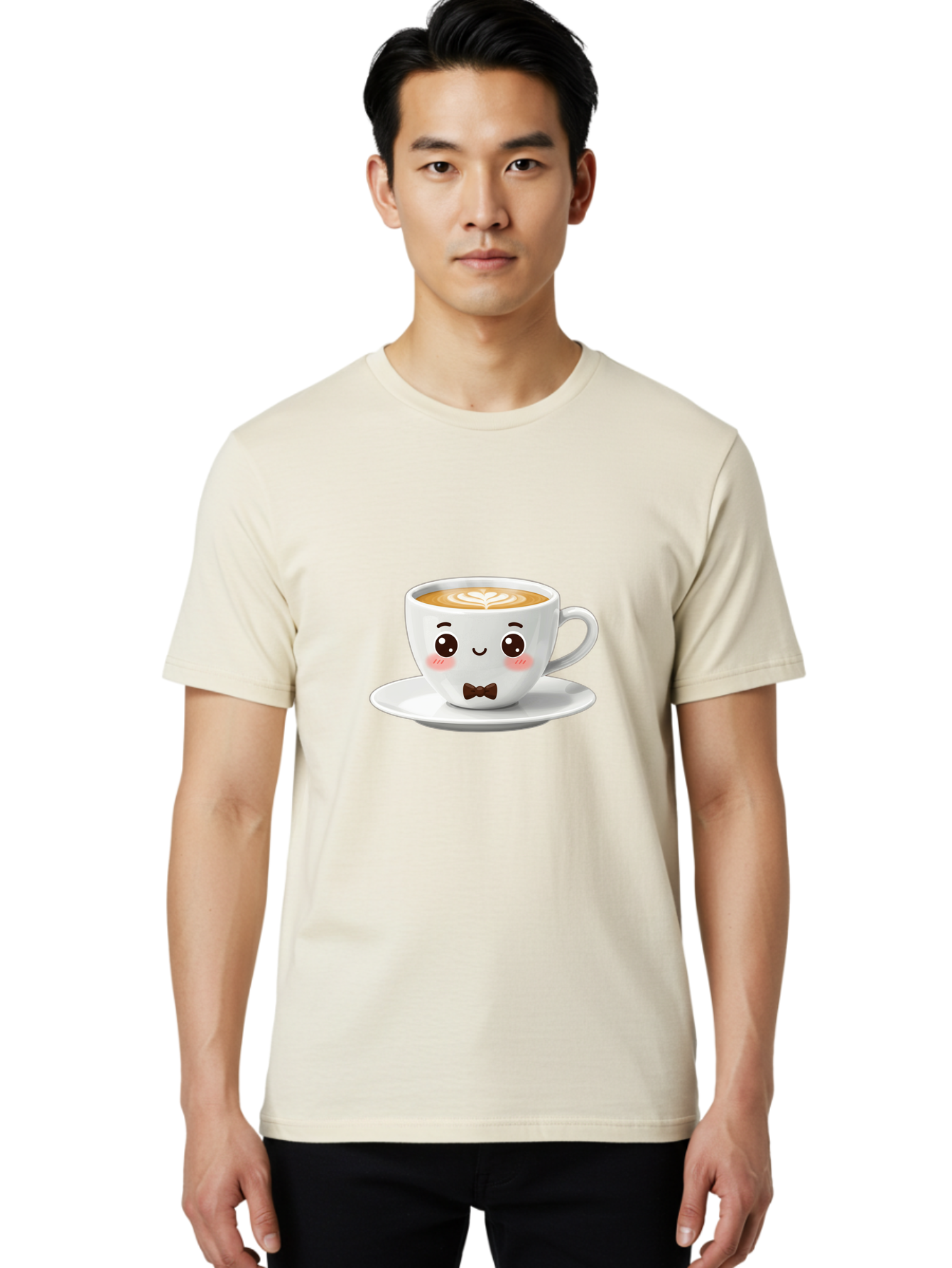 Cup-Of-Coffee-2 Men'S Graphic Tee, 100% Cotton, Comfortable Casual Summer Wear, Machine Washable, Cute Coffee Cup, Cartoon Character, Latte Art, Coffee Lover, Morning Pick-Me-Up, Adorable Design, Coffee Culture, Espresso, Bab834