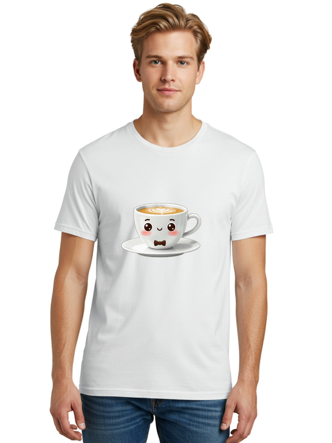 Cup-Of-Coffee-2 Men'S Graphic Tee, 100% Cotton, Comfortable Casual Summer Wear, Machine Washable, Cute Coffee Cup, Cartoon Character, Latte Art, Coffee Lover, Morning Pick-Me-Up, Adorable Design, Coffee Culture, Espresso, Bab834