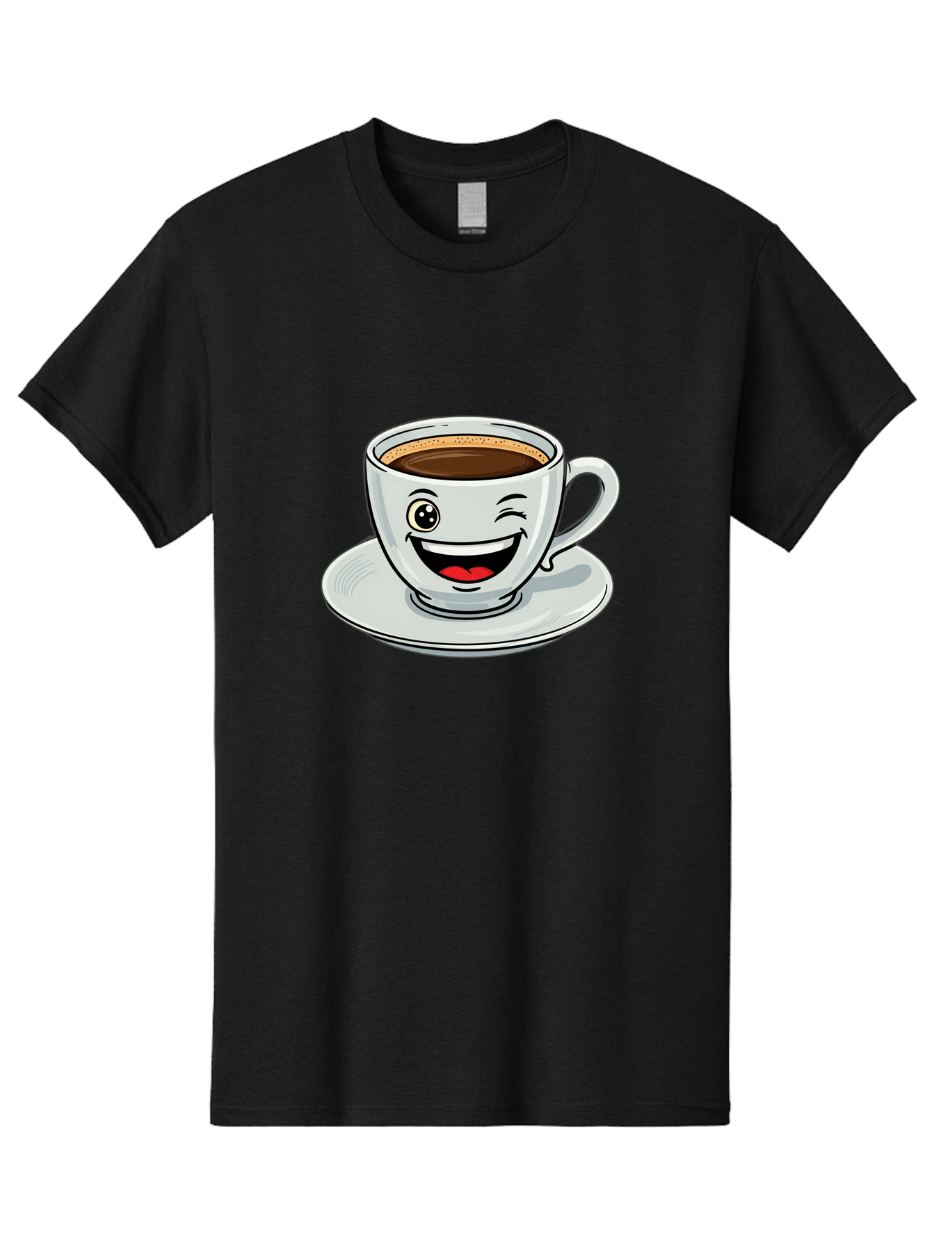 Cup-Of-Coffee Men'S Graphic Tee, 100% Cotton, Comfortable Casual Summer Wear, Machine Washable, Coffee Cup, Cartoon Character, Smiling Face, Happy Expression, Coffee Lover, Morning Pick-Me-Up, Coffee Break, Funny Illustration, Winking Eye Bab840