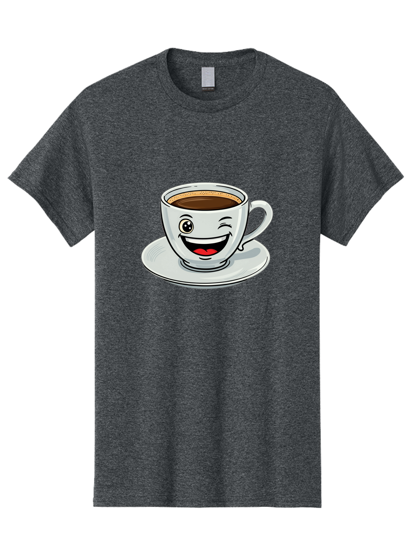 Cup-Of-Coffee Men'S Graphic Tee, 100% Cotton, Comfortable Casual Summer Wear, Machine Washable, Coffee Cup, Cartoon Character, Smiling Face, Happy Expression, Coffee Lover, Morning Pick-Me-Up, Coffee Break, Funny Illustration, Winking Eye Bab840