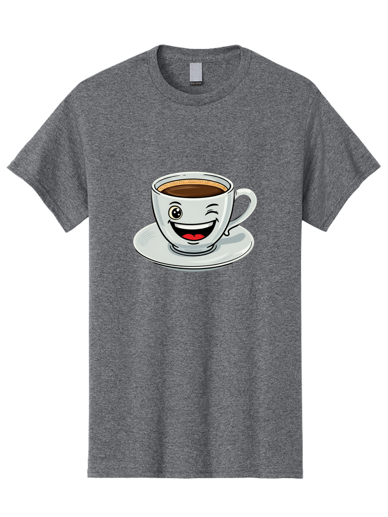 Cup-Of-Coffee Men'S Graphic Tee, 100% Cotton, Comfortable Casual Summer Wear, Machine Washable, Coffee Cup, Cartoon Character, Smiling Face, Happy Expression, Coffee Lover, Morning Pick-Me-Up, Coffee Break, Funny Illustration, Winking Eye Bab840
