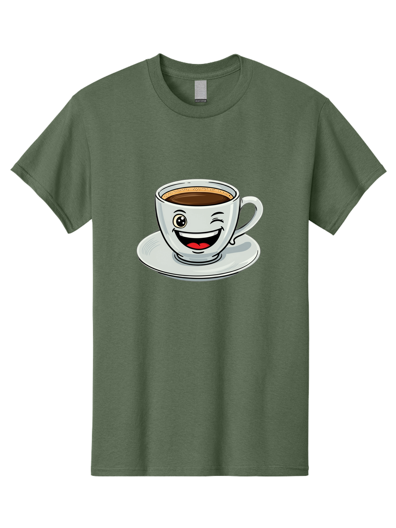 Cup-Of-Coffee Men'S Graphic Tee, 100% Cotton, Comfortable Casual Summer Wear, Machine Washable, Coffee Cup, Cartoon Character, Smiling Face, Happy Expression, Coffee Lover, Morning Pick-Me-Up, Coffee Break, Funny Illustration, Winking Eye Bab840