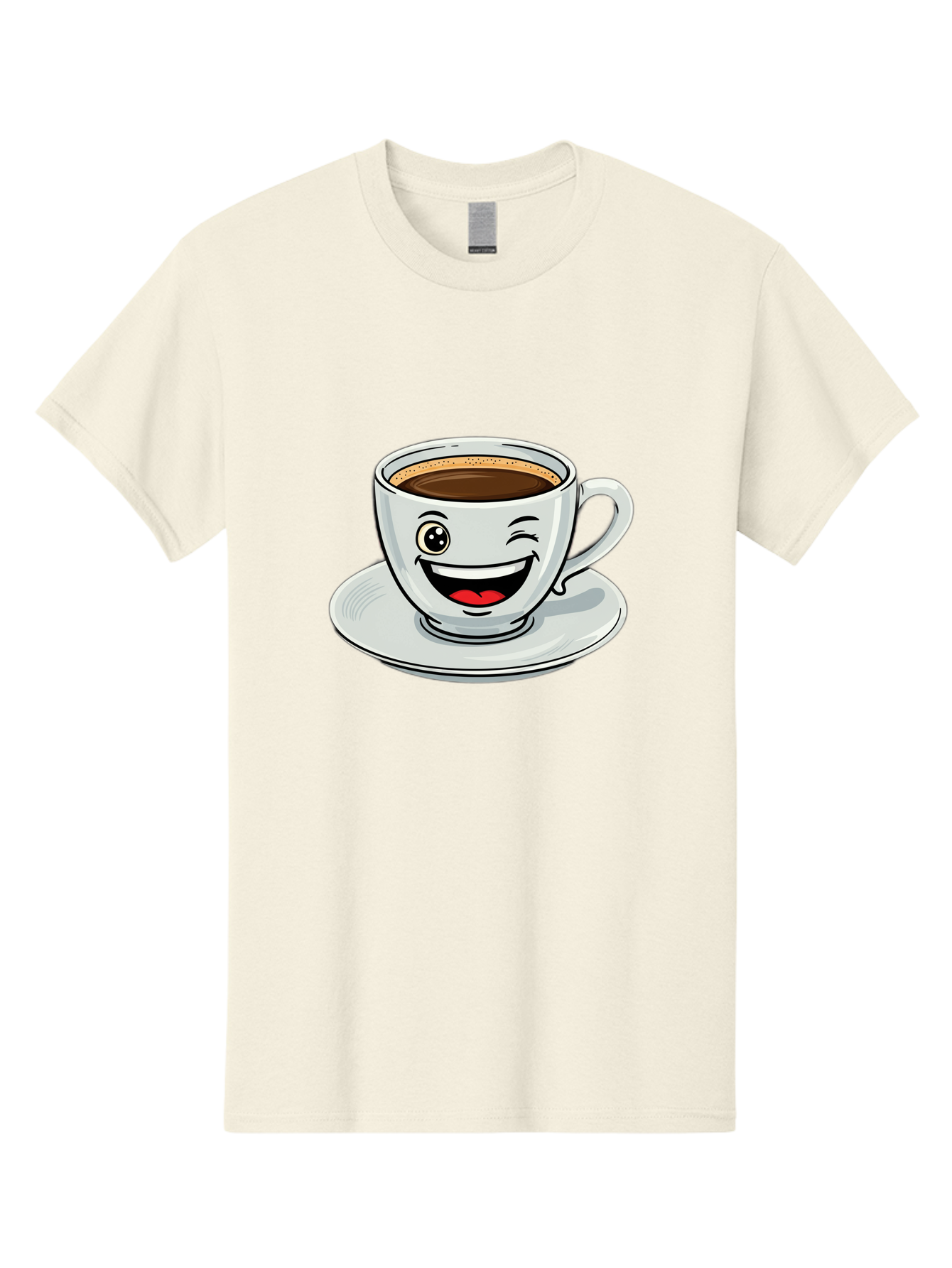 Cup-Of-Coffee Men'S Graphic Tee, 100% Cotton, Comfortable Casual Summer Wear, Machine Washable, Coffee Cup, Cartoon Character, Smiling Face, Happy Expression, Coffee Lover, Morning Pick-Me-Up, Coffee Break, Funny Illustration, Winking Eye Bab840
