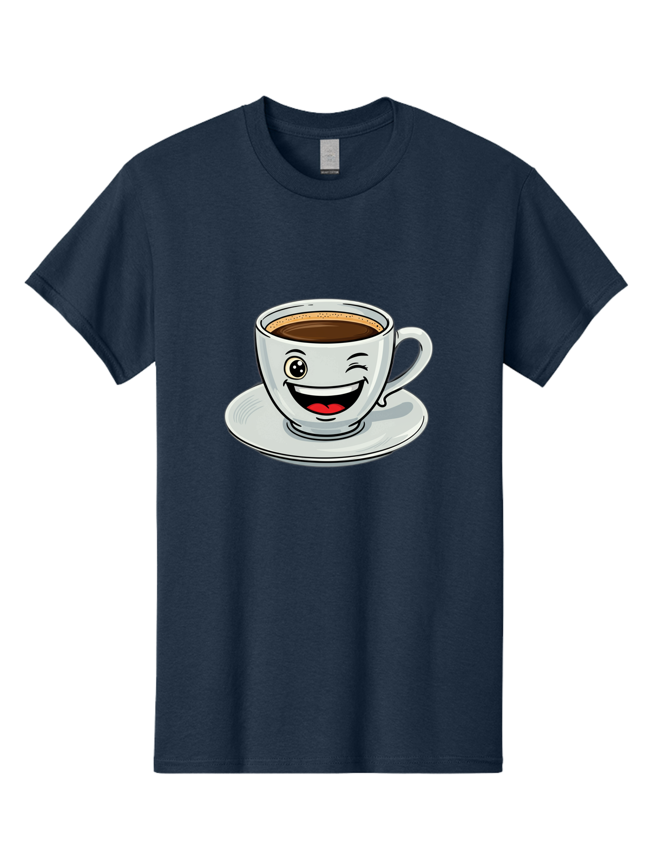 Cup-Of-Coffee Men'S Graphic Tee, 100% Cotton, Comfortable Casual Summer Wear, Machine Washable, Coffee Cup, Cartoon Character, Smiling Face, Happy Expression, Coffee Lover, Morning Pick-Me-Up, Coffee Break, Funny Illustration, Winking Eye Bab840