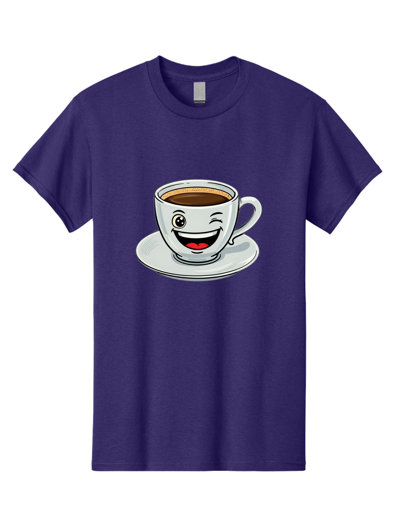 Cup-Of-Coffee Men'S Graphic Tee, 100% Cotton, Comfortable Casual Summer Wear, Machine Washable, Coffee Cup, Cartoon Character, Smiling Face, Happy Expression, Coffee Lover, Morning Pick-Me-Up, Coffee Break, Funny Illustration, Winking Eye Bab840