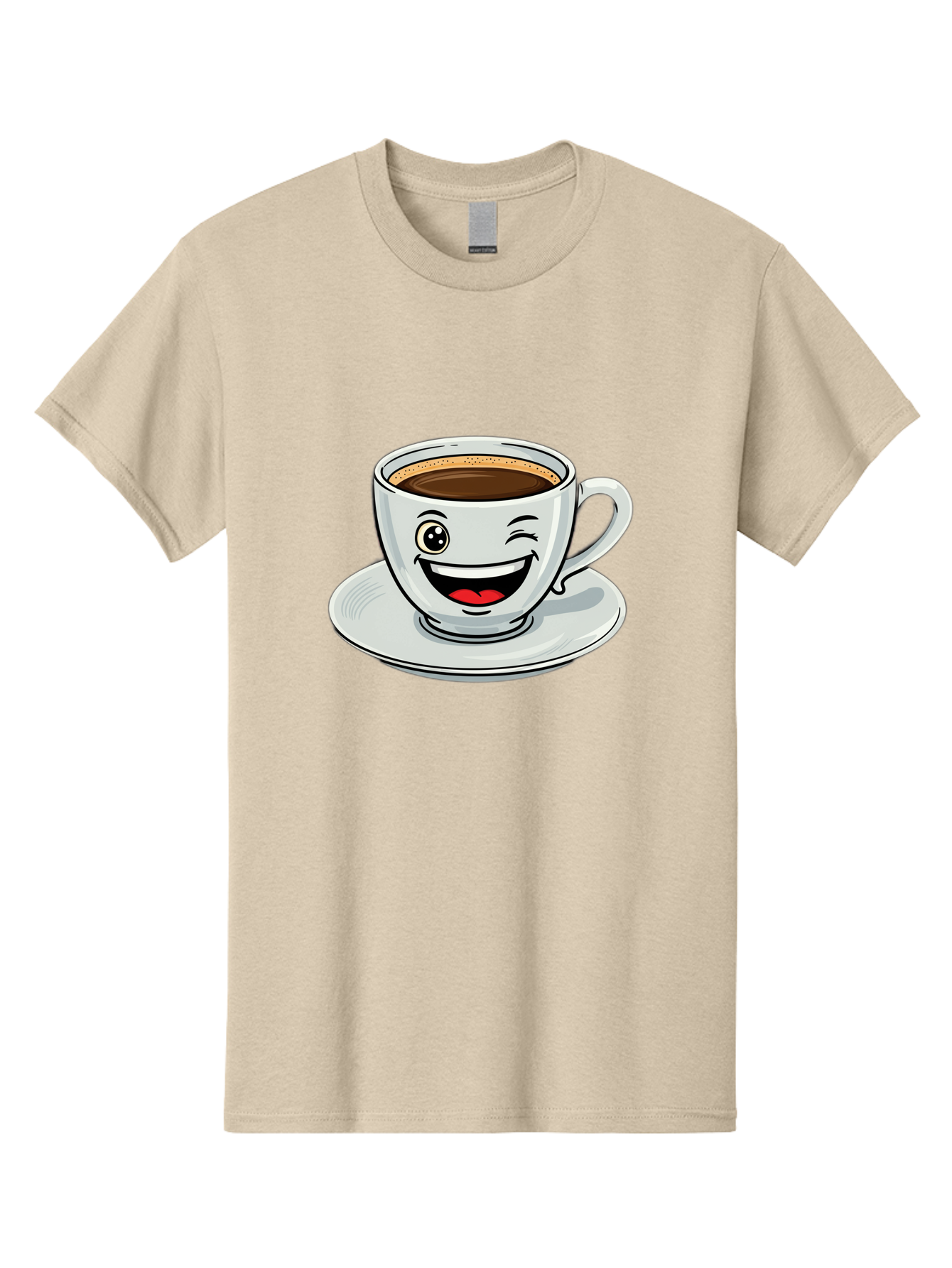 Cup-Of-Coffee Men'S Graphic Tee, 100% Cotton, Comfortable Casual Summer Wear, Machine Washable, Coffee Cup, Cartoon Character, Smiling Face, Happy Expression, Coffee Lover, Morning Pick-Me-Up, Coffee Break, Funny Illustration, Winking Eye Bab840