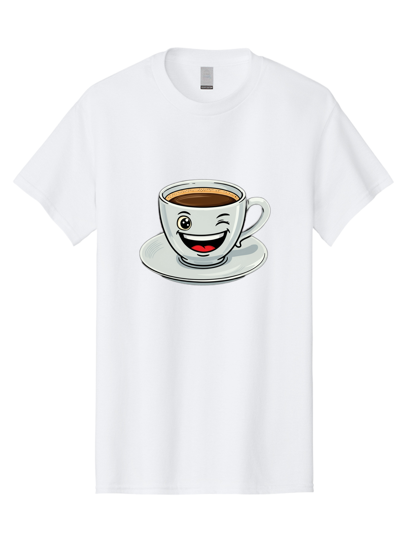 Cup-Of-Coffee Men'S Graphic Tee, 100% Cotton, Comfortable Casual Summer Wear, Machine Washable, Coffee Cup, Cartoon Character, Smiling Face, Happy Expression, Coffee Lover, Morning Pick-Me-Up, Coffee Break, Funny Illustration, Winking Eye Bab840