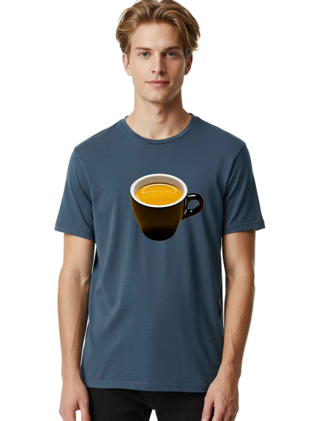 Cup-Of-Tea Men'S Graphic Tee, 100% Cotton, Comfortable Casual Summer Wear, Machine Washable, Black Tea Cup, Yellow Tea, Coffee Mug, Morning Beverage, Relaxing Drink, Cozy Atmosphere, Tea Time, Warm Beverage, Soothing Tea Bab841