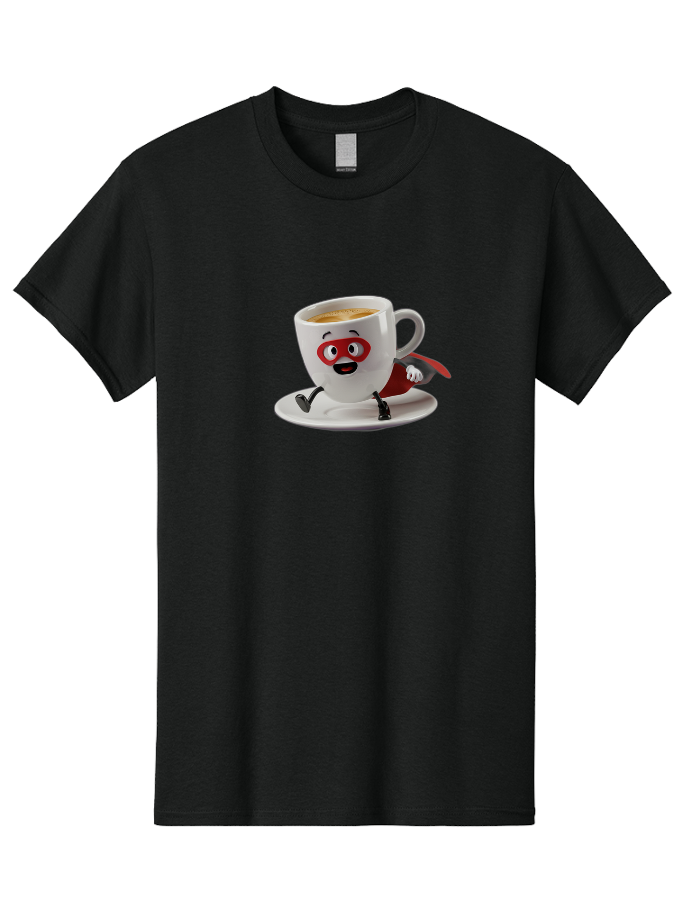 Cup-Superhero Men'S Graphic Tee, 100% Cotton, Comfortable Casual Summer Wear, Machine Washable, Cartoon Coffee Cup, Superhero Theme, Anthropomorphic Design, Red Mask, Cape, Funny Character, Coffee Culture, Cute Illustration Bab842