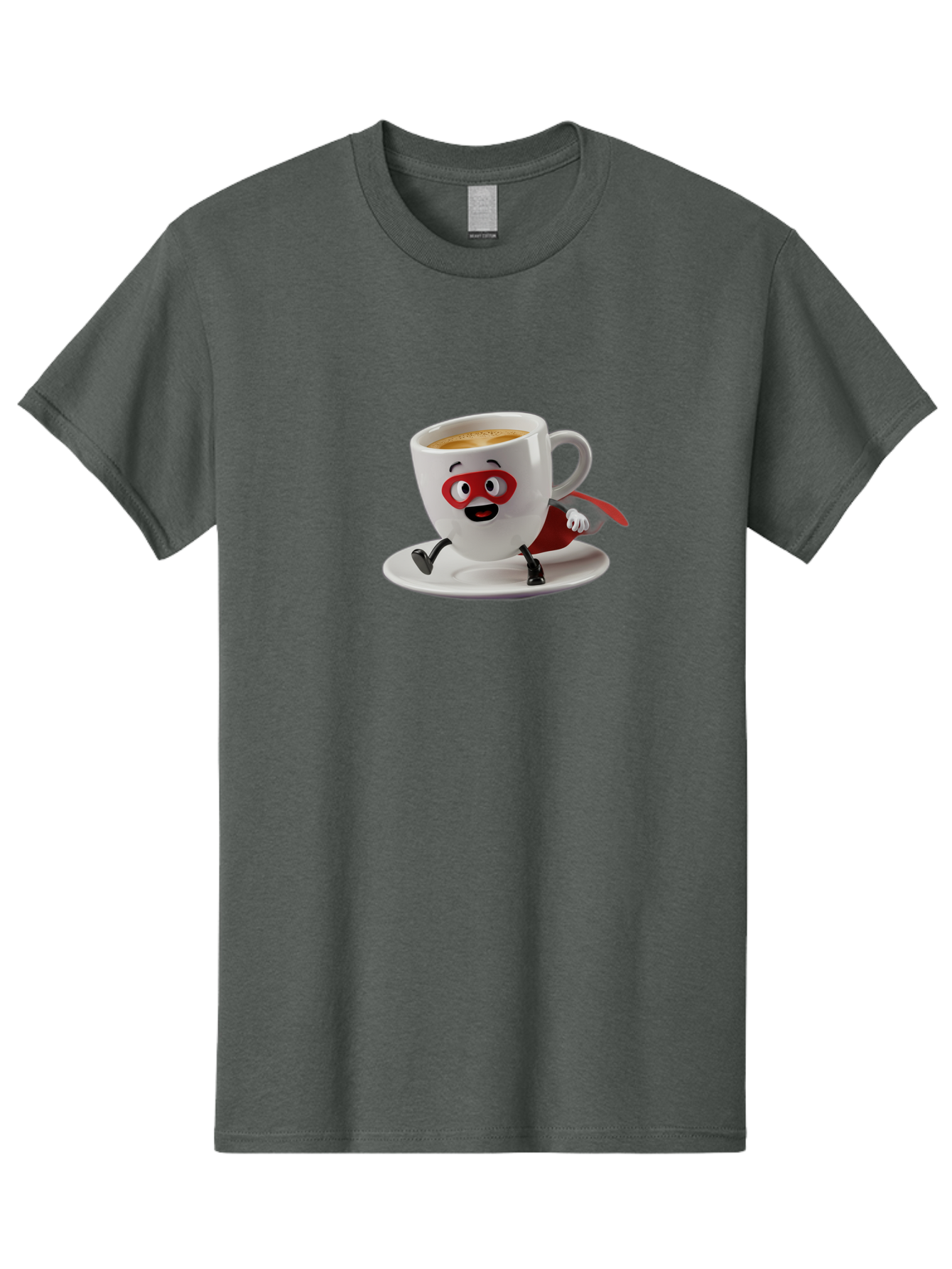 Cup-Superhero Men'S Graphic Tee, 100% Cotton, Comfortable Casual Summer Wear, Machine Washable, Cartoon Coffee Cup, Superhero Theme, Anthropomorphic Design, Red Mask, Cape, Funny Character, Coffee Culture, Cute Illustration Bab842
