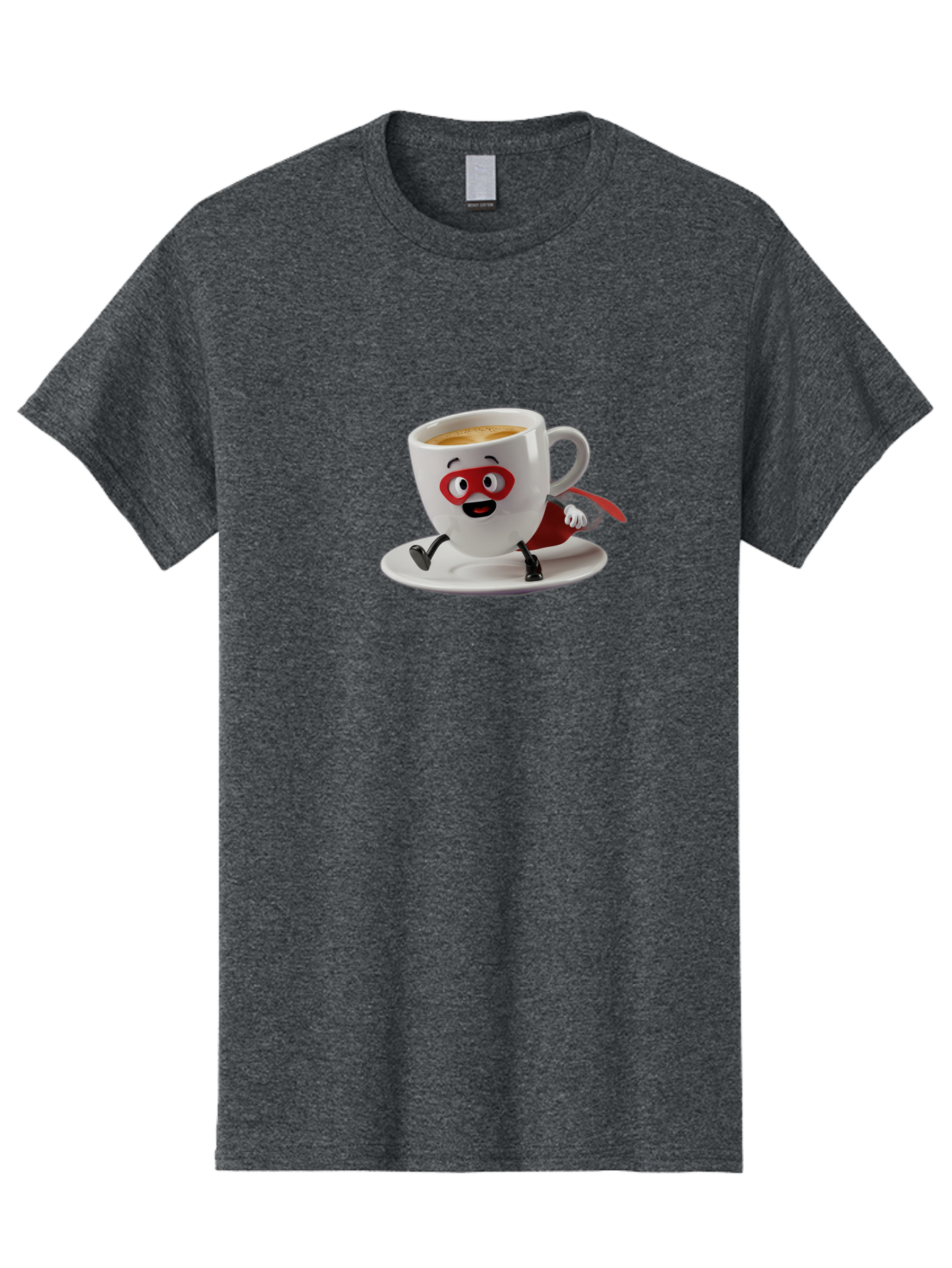 Cup-Superhero Men'S Graphic Tee, 100% Cotton, Comfortable Casual Summer Wear, Machine Washable, Cartoon Coffee Cup, Superhero Theme, Anthropomorphic Design, Red Mask, Cape, Funny Character, Coffee Culture, Cute Illustration Bab842