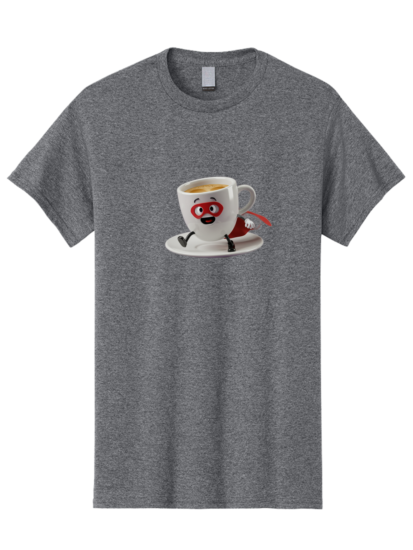 Cup-Superhero Men'S Graphic Tee, 100% Cotton, Comfortable Casual Summer Wear, Machine Washable, Cartoon Coffee Cup, Superhero Theme, Anthropomorphic Design, Red Mask, Cape, Funny Character, Coffee Culture, Cute Illustration Bab842