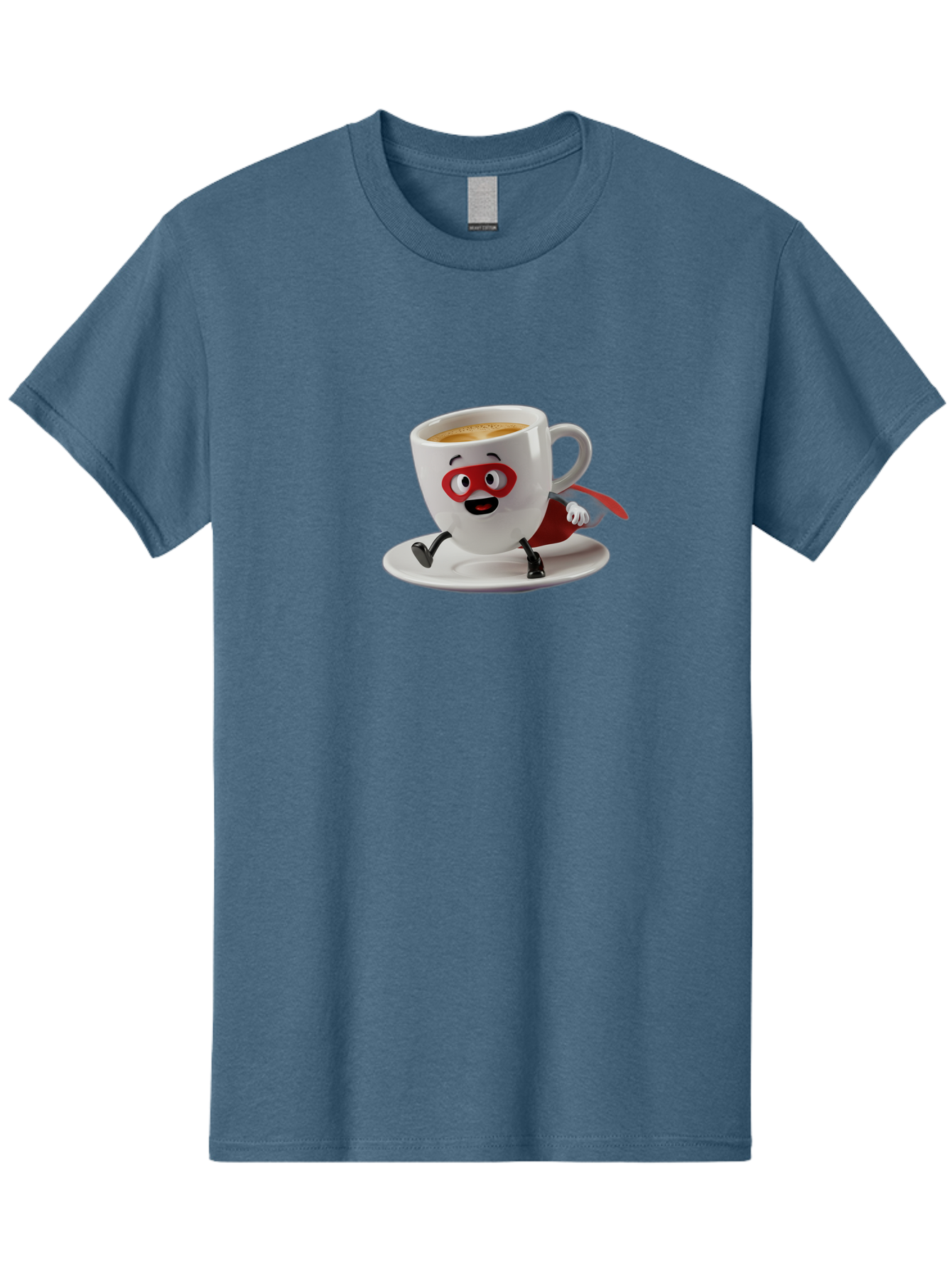 Cup-Superhero Men'S Graphic Tee, 100% Cotton, Comfortable Casual Summer Wear, Machine Washable, Cartoon Coffee Cup, Superhero Theme, Anthropomorphic Design, Red Mask, Cape, Funny Character, Coffee Culture, Cute Illustration Bab842