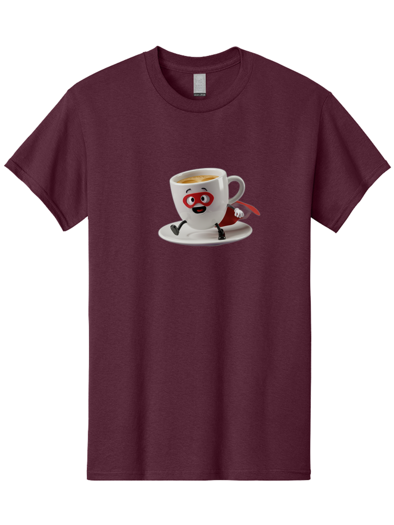 Cup-Superhero Men'S Graphic Tee, 100% Cotton, Comfortable Casual Summer Wear, Machine Washable, Cartoon Coffee Cup, Superhero Theme, Anthropomorphic Design, Red Mask, Cape, Funny Character, Coffee Culture, Cute Illustration Bab842
