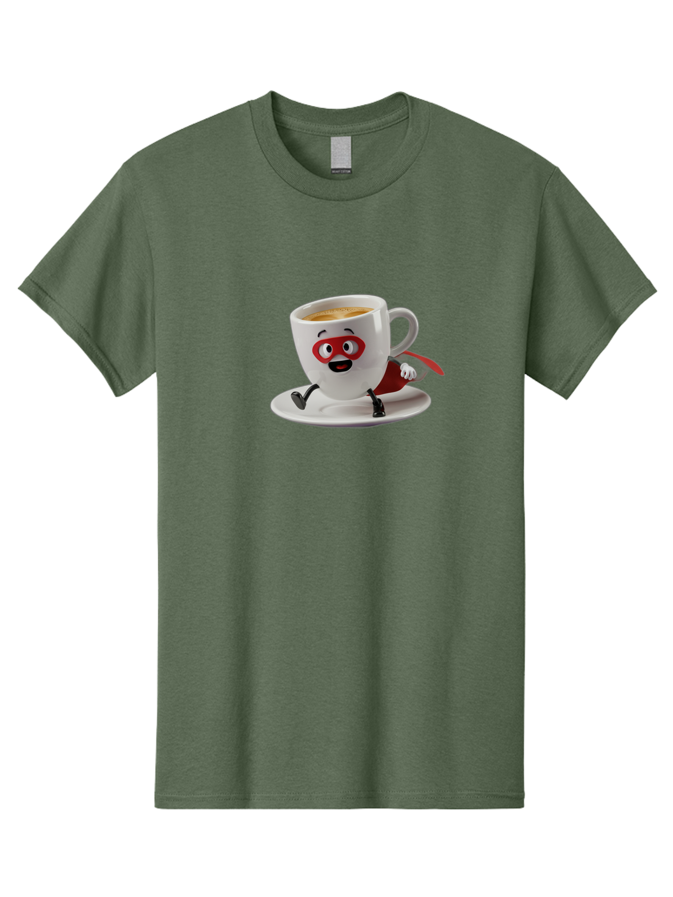 Cup-Superhero Men'S Graphic Tee, 100% Cotton, Comfortable Casual Summer Wear, Machine Washable, Cartoon Coffee Cup, Superhero Theme, Anthropomorphic Design, Red Mask, Cape, Funny Character, Coffee Culture, Cute Illustration Bab842