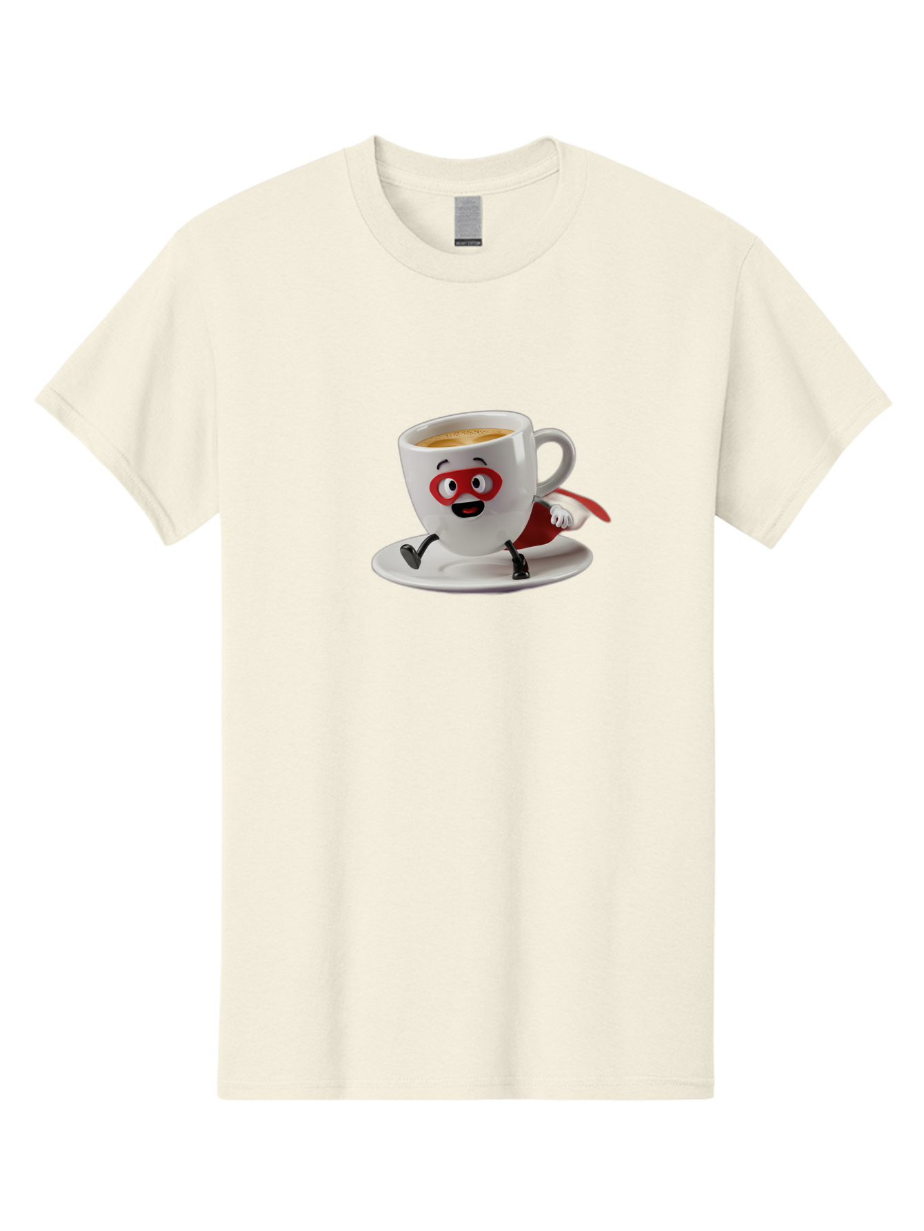Cup-Superhero Men'S Graphic Tee, 100% Cotton, Comfortable Casual Summer Wear, Machine Washable, Cartoon Coffee Cup, Superhero Theme, Anthropomorphic Design, Red Mask, Cape, Funny Character, Coffee Culture, Cute Illustration Bab842