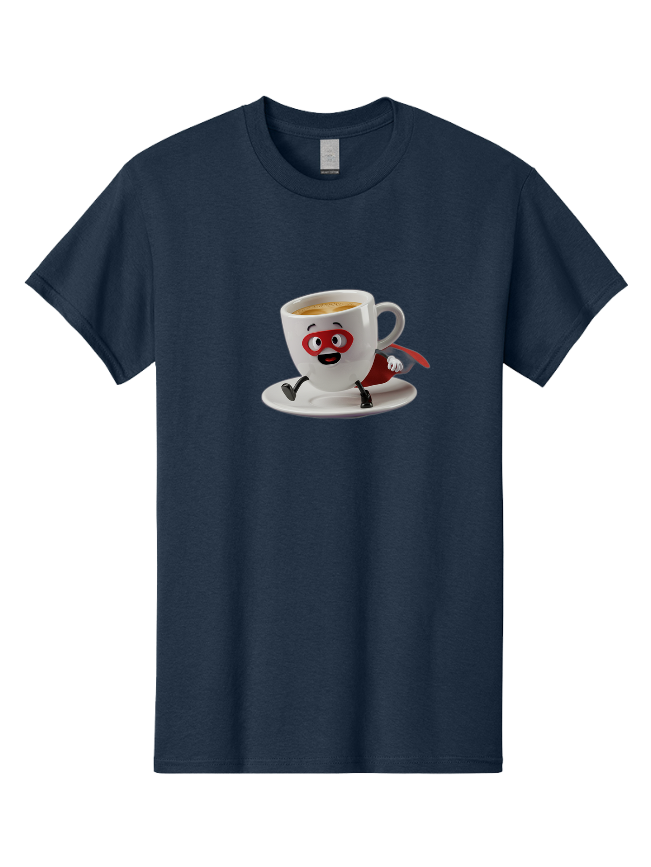 Cup-Superhero Men'S Graphic Tee, 100% Cotton, Comfortable Casual Summer Wear, Machine Washable, Cartoon Coffee Cup, Superhero Theme, Anthropomorphic Design, Red Mask, Cape, Funny Character, Coffee Culture, Cute Illustration Bab842