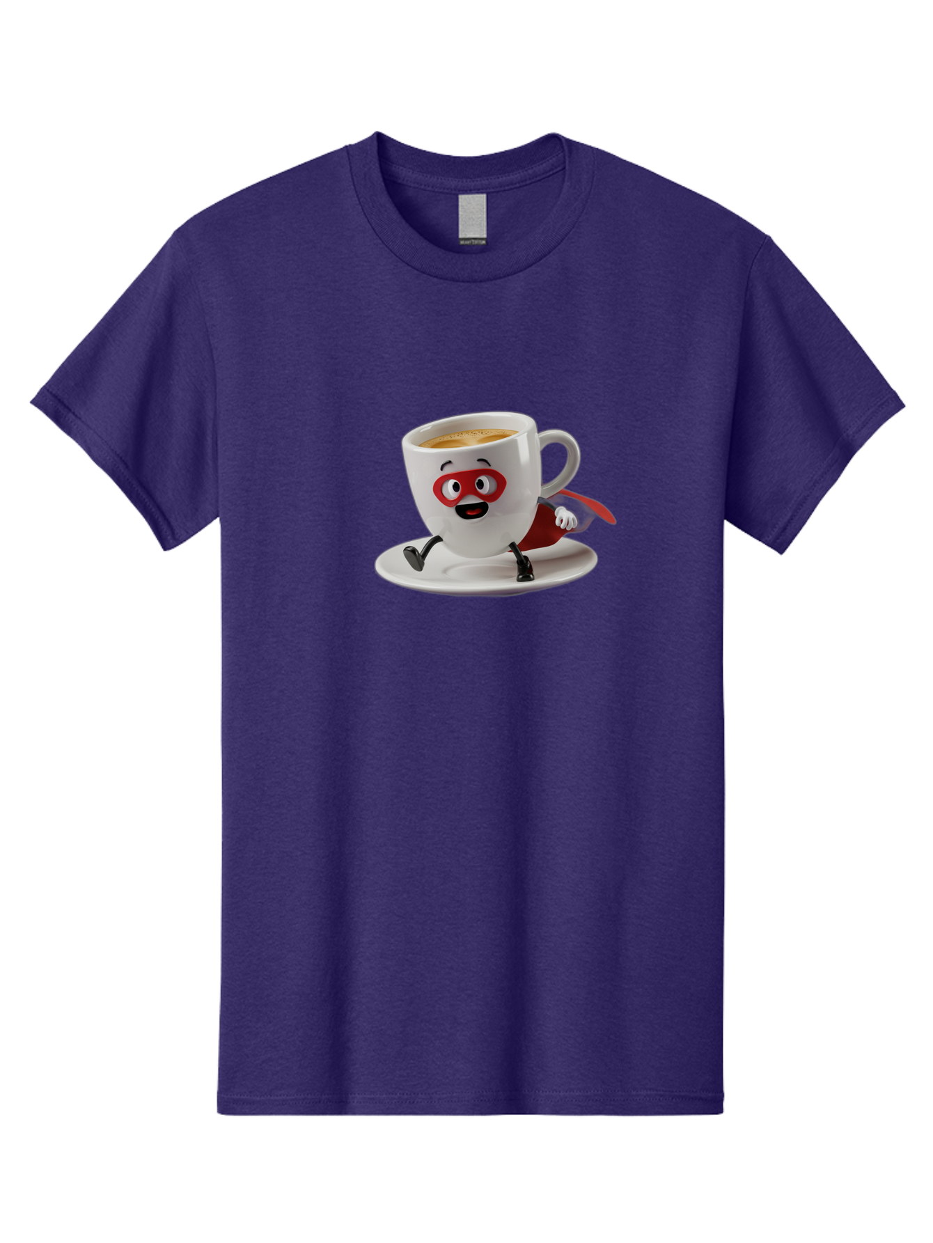 Cup-Superhero Men'S Graphic Tee, 100% Cotton, Comfortable Casual Summer Wear, Machine Washable, Cartoon Coffee Cup, Superhero Theme, Anthropomorphic Design, Red Mask, Cape, Funny Character, Coffee Culture, Cute Illustration Bab842