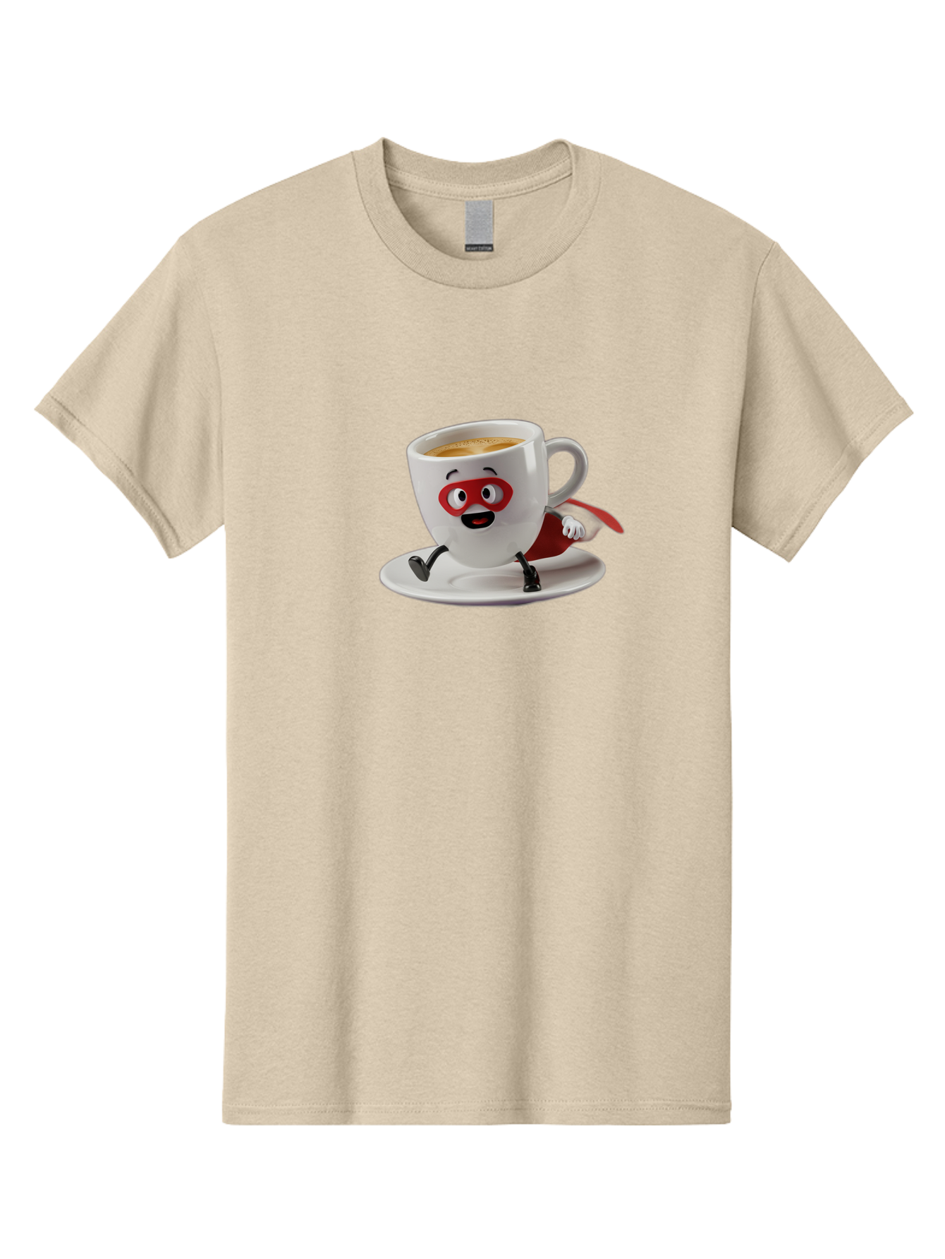 Cup-Superhero Men'S Graphic Tee, 100% Cotton, Comfortable Casual Summer Wear, Machine Washable, Cartoon Coffee Cup, Superhero Theme, Anthropomorphic Design, Red Mask, Cape, Funny Character, Coffee Culture, Cute Illustration Bab842