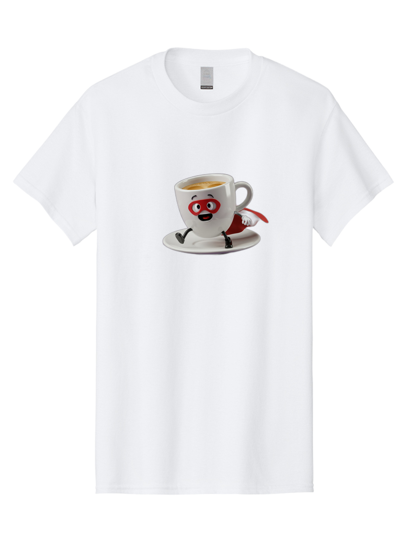 Cup-Superhero Men'S Graphic Tee, 100% Cotton, Comfortable Casual Summer Wear, Machine Washable, Cartoon Coffee Cup, Superhero Theme, Anthropomorphic Design, Red Mask, Cape, Funny Character, Coffee Culture, Cute Illustration Bab842