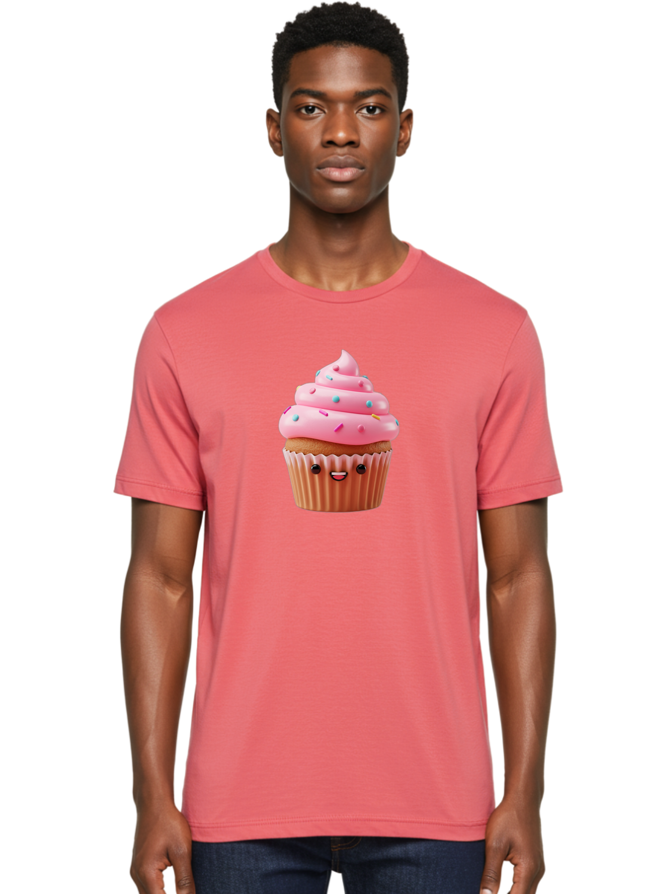 Cupcake Men'S Graphic Tee, 100% Cotton, Comfortable Casual Summer Wear, Machine Washable, Cupcake With Pink Frosting, Sweet Treats, Colorful Sprinkles, Whimsical Design, Happy Face, Dessert Delight, Baked Goods, Cartoon Style Bab843