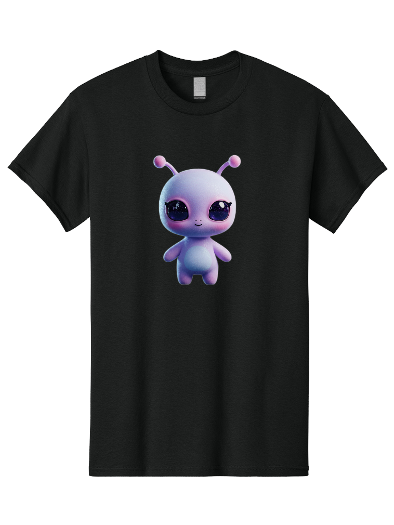 Cute-Alien-Character Men'S Graphic Tee, 100% Cotton, Comfortable Casual Summer Wear, Machine Washable, Alien Character, Cartoon Style, Cute Eyes, Big Eyes, Smiling Face, 3D Rendering, Fantasy Creature, Adorable Being, Purple Hue, Bab844