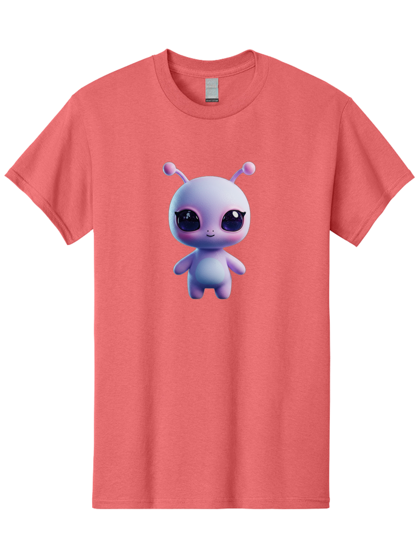 Cute-Alien-Character Men'S Graphic Tee, 100% Cotton, Comfortable Casual Summer Wear, Machine Washable, Alien Character, Cartoon Style, Cute Eyes, Big Eyes, Smiling Face, 3D Rendering, Fantasy Creature, Adorable Being, Purple Hue, Bab844
