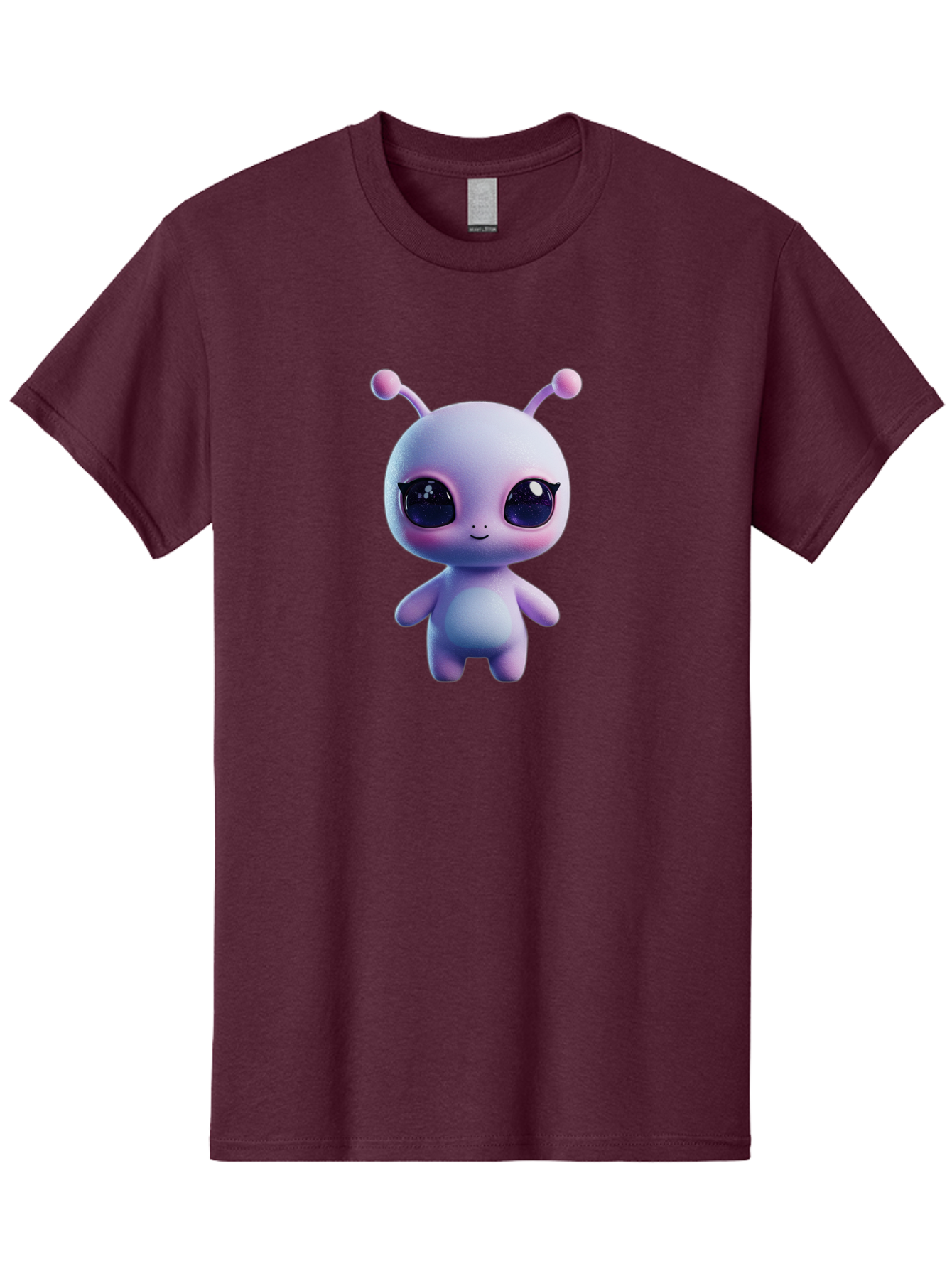 Cute-Alien-Character Men'S Graphic Tee, 100% Cotton, Comfortable Casual Summer Wear, Machine Washable, Alien Character, Cartoon Style, Cute Eyes, Big Eyes, Smiling Face, 3D Rendering, Fantasy Creature, Adorable Being, Purple Hue, Bab844