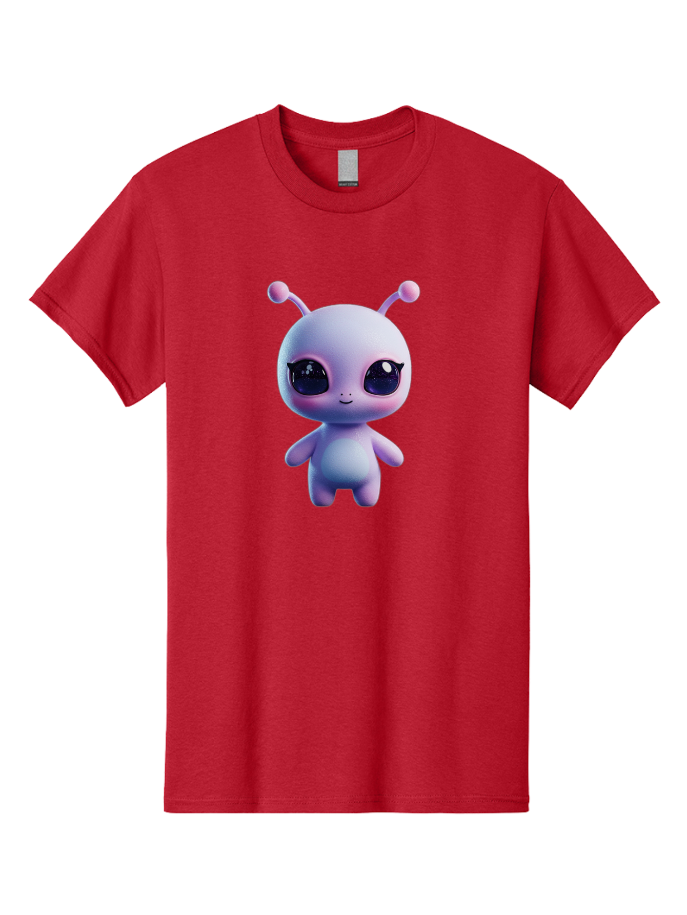 Cute-Alien-Character Men'S Graphic Tee, 100% Cotton, Comfortable Casual Summer Wear, Machine Washable, Alien Character, Cartoon Style, Cute Eyes, Big Eyes, Smiling Face, 3D Rendering, Fantasy Creature, Adorable Being, Purple Hue, Bab844
