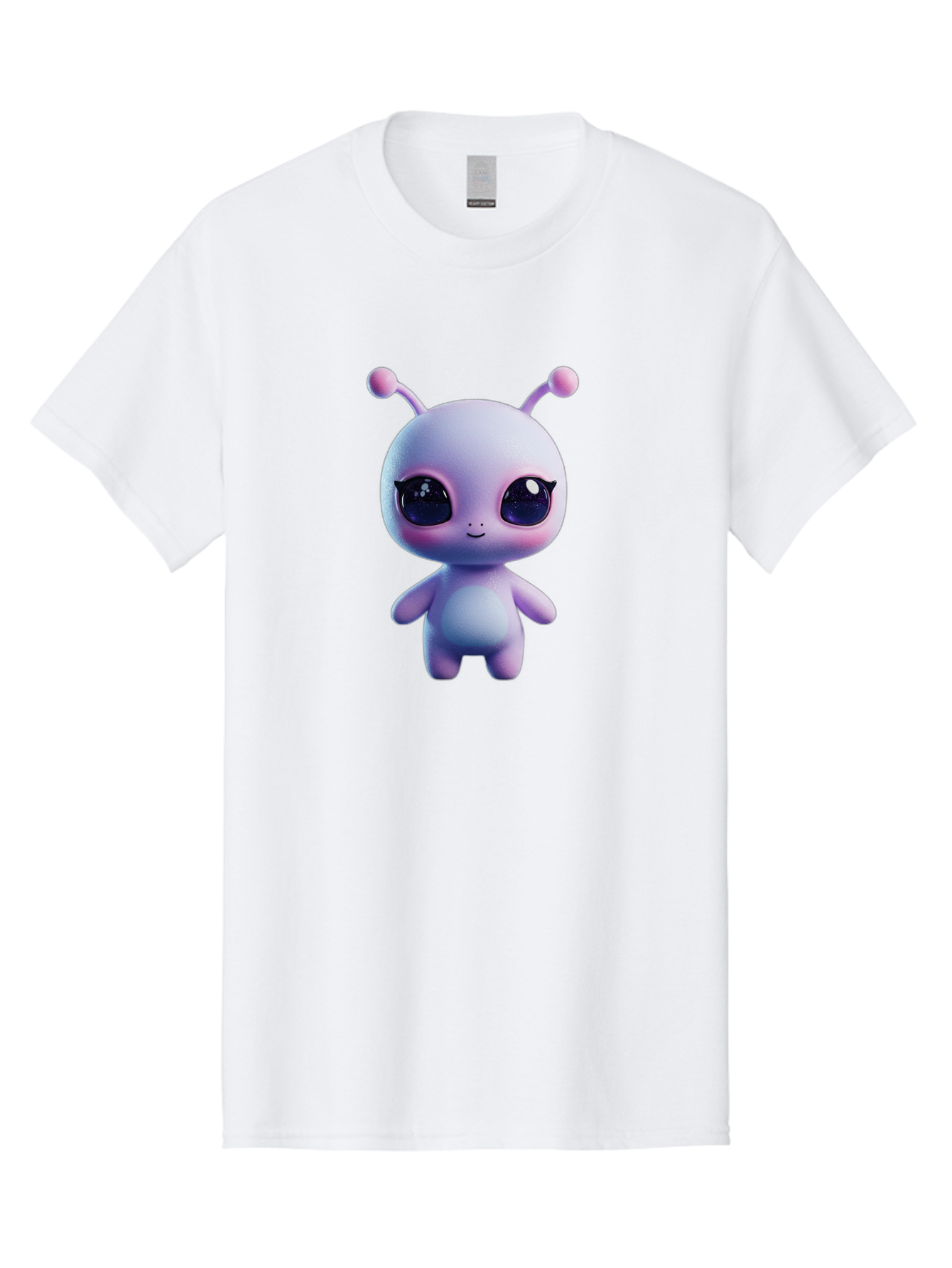 Cute-Alien-Character Men'S Graphic Tee, 100% Cotton, Comfortable Casual Summer Wear, Machine Washable, Alien Character, Cartoon Style, Cute Eyes, Big Eyes, Smiling Face, 3D Rendering, Fantasy Creature, Adorable Being, Purple Hue, Bab844