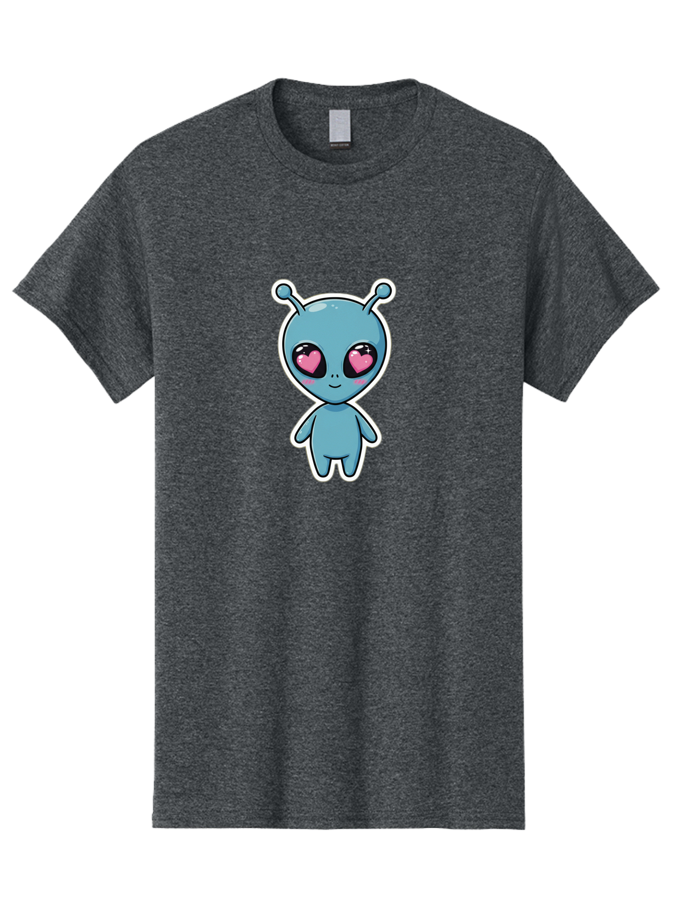 Cute-Alien Men'S Graphic Tee, 100% Cotton, Comfortable Casual Summer Wear, Machine Washable, Cartoon Alien, Cute Extraterrestrial, Blue Creature, Heart Eyes, Pink Irises, Kawaii Character, Alien Illustration, Quirky Design, Adorable Being Bab845
