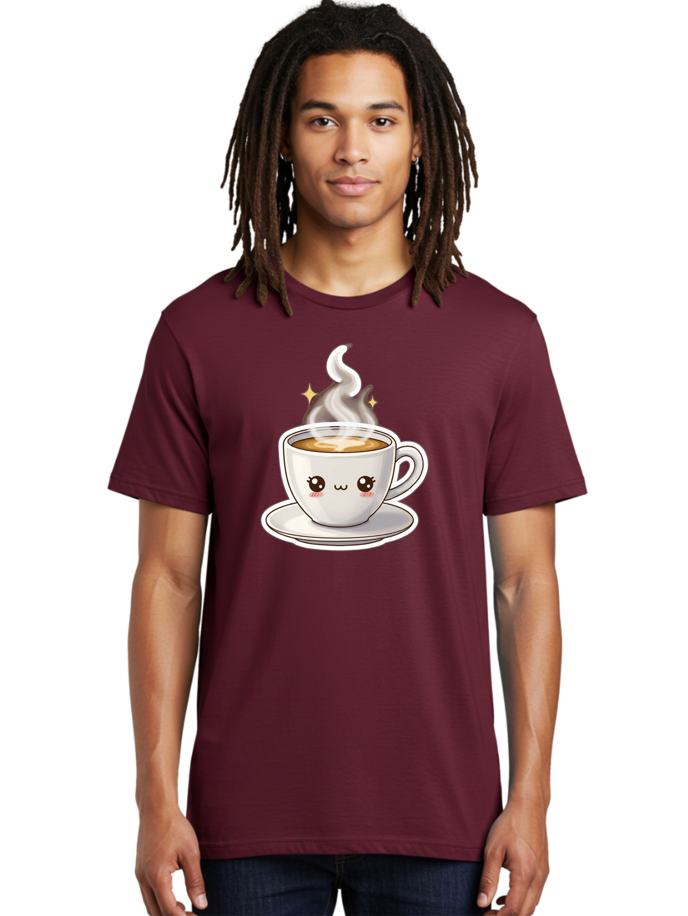 Cute-Coffee-Cup Men'S Graphic Tee, 100% Cotton, Comfortable Casual Summer Wear, Machine Washable, Cute Coffee Cup, Coffee, Coffee Break, Cartoon Character, Steaming Hot Beverage, Kawaii, Morning Pick-Me-Up, Coffee Lover, Happy Face, Espresso Bab846