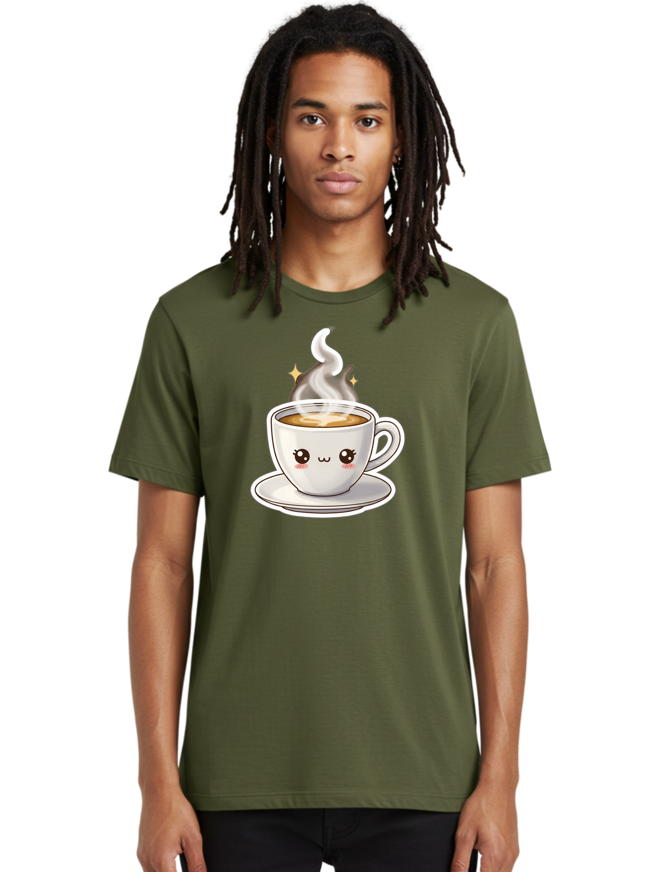 Cute-Coffee-Cup Men'S Graphic Tee, 100% Cotton, Comfortable Casual Summer Wear, Machine Washable, Cute Coffee Cup, Coffee, Coffee Break, Cartoon Character, Steaming Hot Beverage, Kawaii, Morning Pick-Me-Up, Coffee Lover, Happy Face, Espresso Bab846