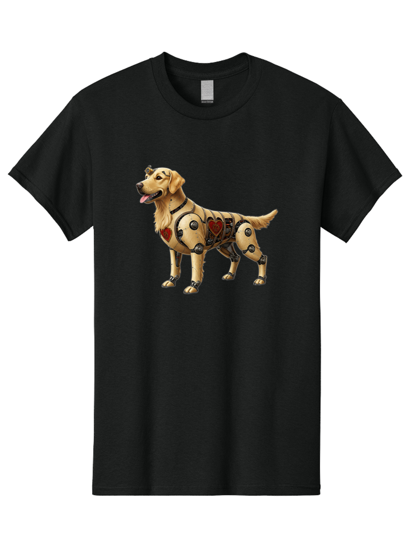 Cyborg-Golden-Retriever Men'S Graphic Tee, 100% Cotton, Comfortable Casual Summer Wear, Machine Washable, Cyborg Dog, Robotic Limbs, Golden Retriever, Futuristic Pet, Sci-Fi Art, Mechanical Enhancements, Heart-Shaped Components, Bab848